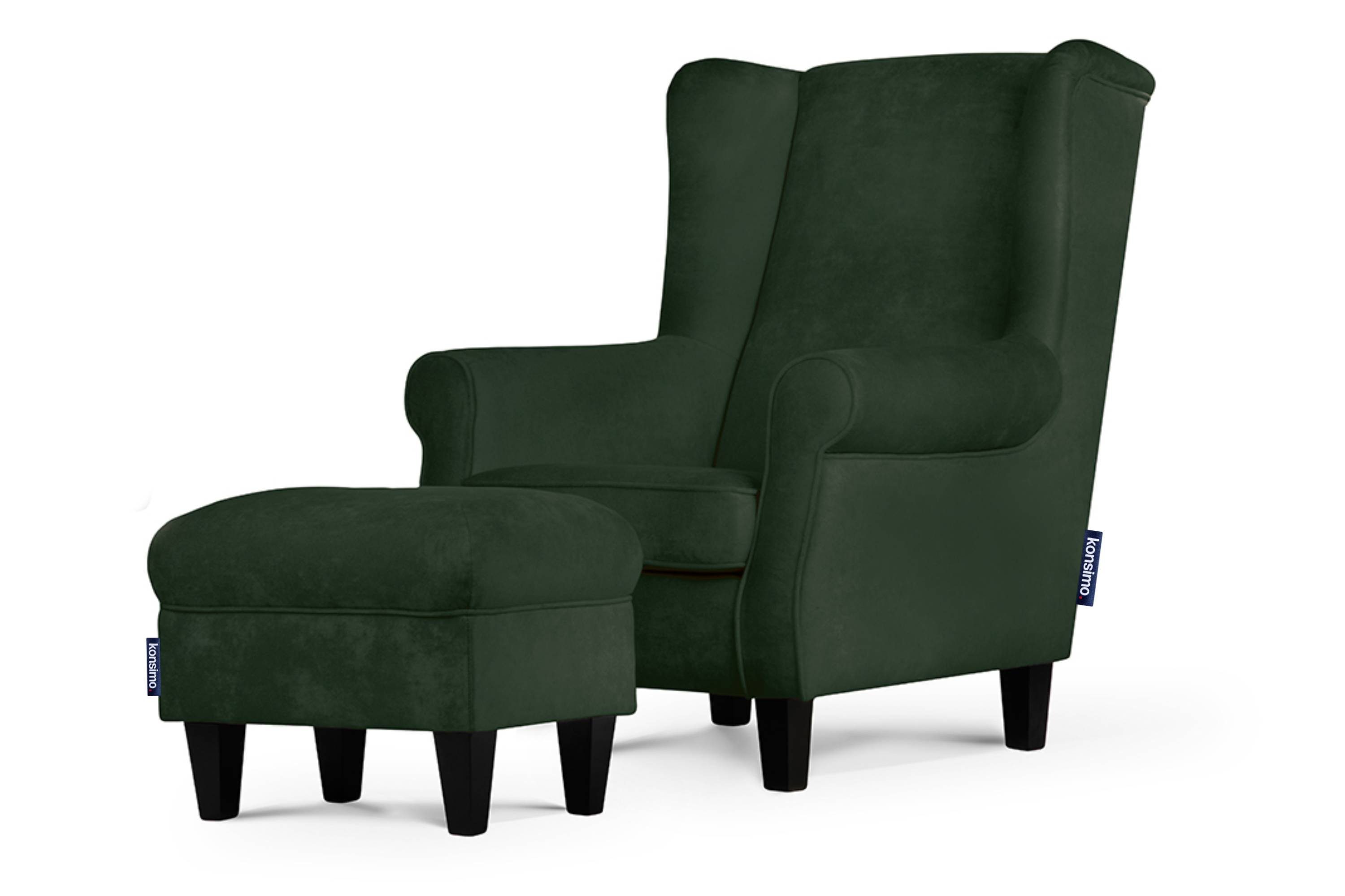 Konsimo Ohrensessel in mit mit Armlehnen, Sitzfläche, Massivholzbeine Sessel der Gepolsterter Federn MILES Sessel