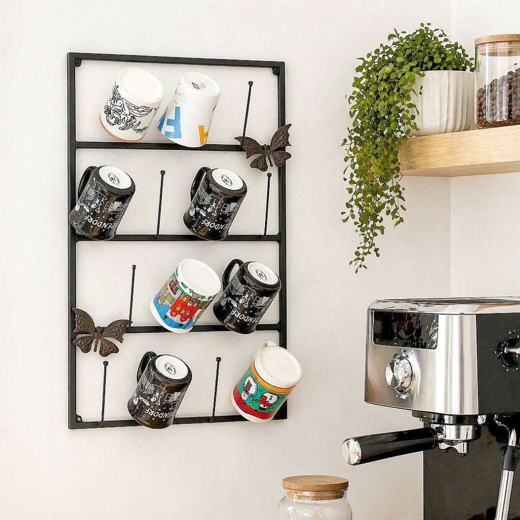 DanDiBo Gläserhalter Tassenhalter Wand Schwarz Metall 60 cm 93850 Tassenhaken Küche Vintage