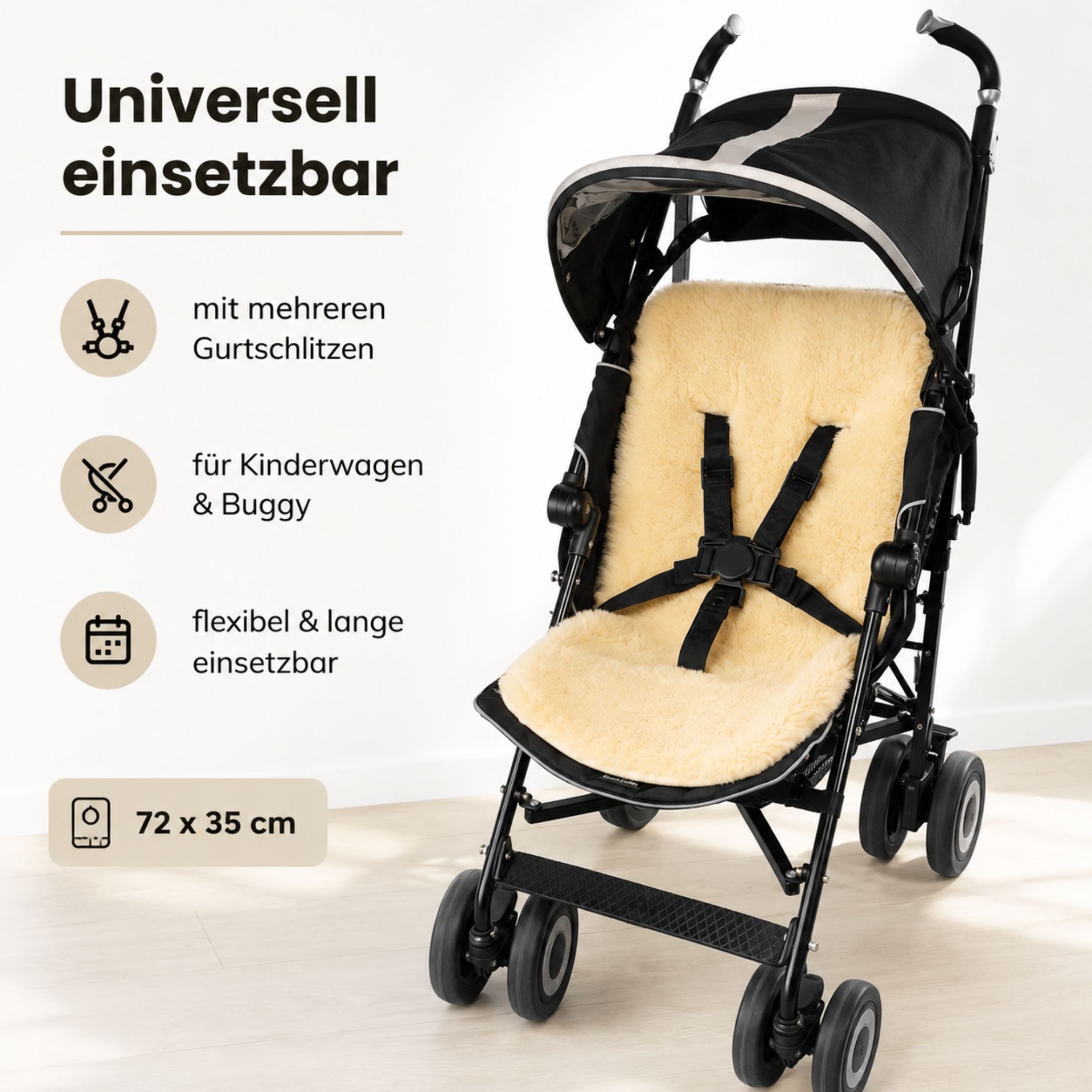 Hofbrucker seit 1948 Kinder-Sitzauflage Lammfell-Auflage für Kinderwagen und Buggy