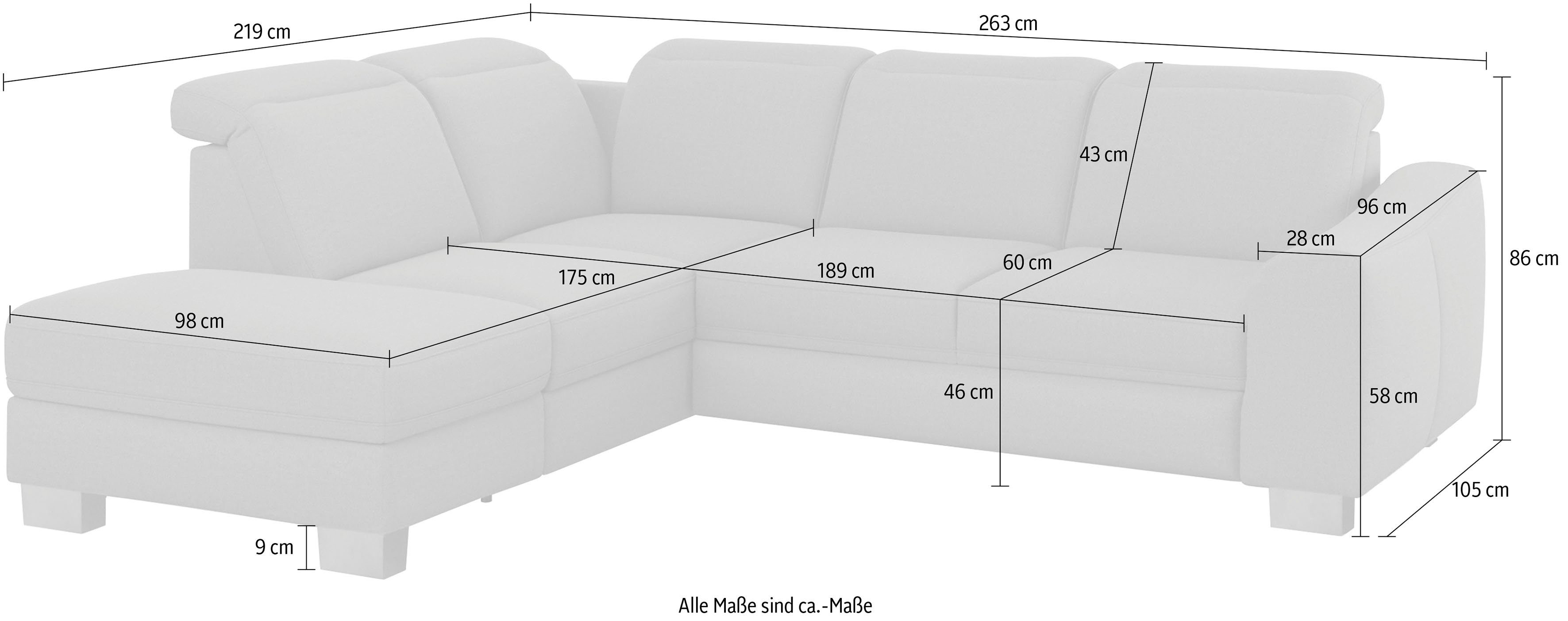 sit&more Ecksofa Federkern Dundee, wahlweise Kopfteilverstellung Edelstahlfüßen, und mit mit