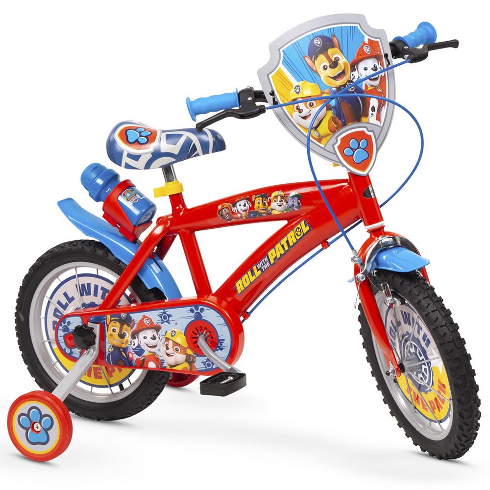 Toimsa Bikes Kinderfahrrad Paw Patrol Fahrrad – 12/14/16 Zoll mit Stützrädern Trinkflasche, 1 Gang, Kettenschutz, Schutzbleche, Stützräder, Trinkflasche