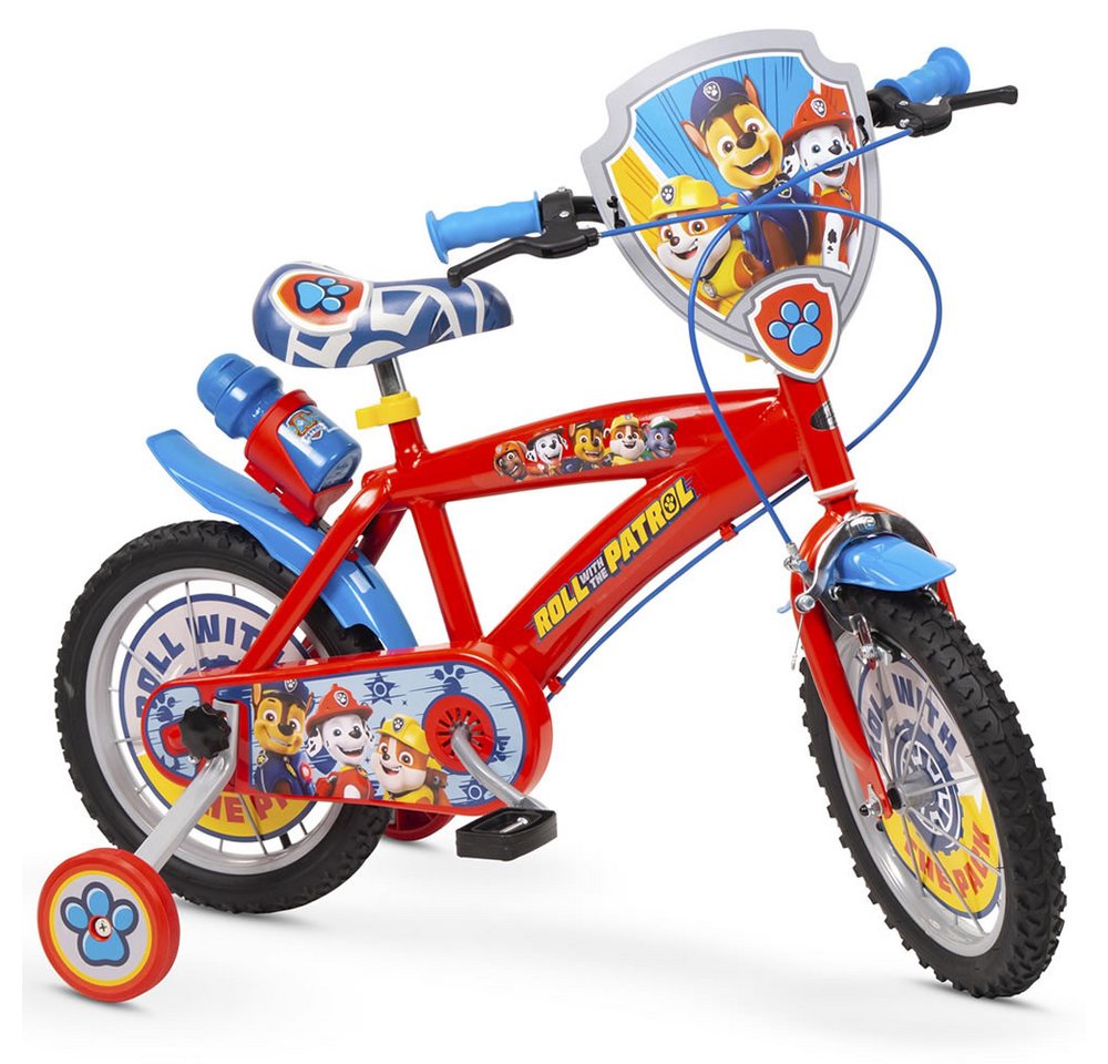 Toimsa Bikes Kinderfahrrad Paw Patrol Fahrrad – 12/14/16 Zoll mit Stützrädern Trinkflasche, 1 Gang, Kettenschutz, Schutzbleche, Stützräder, Trinkflasche