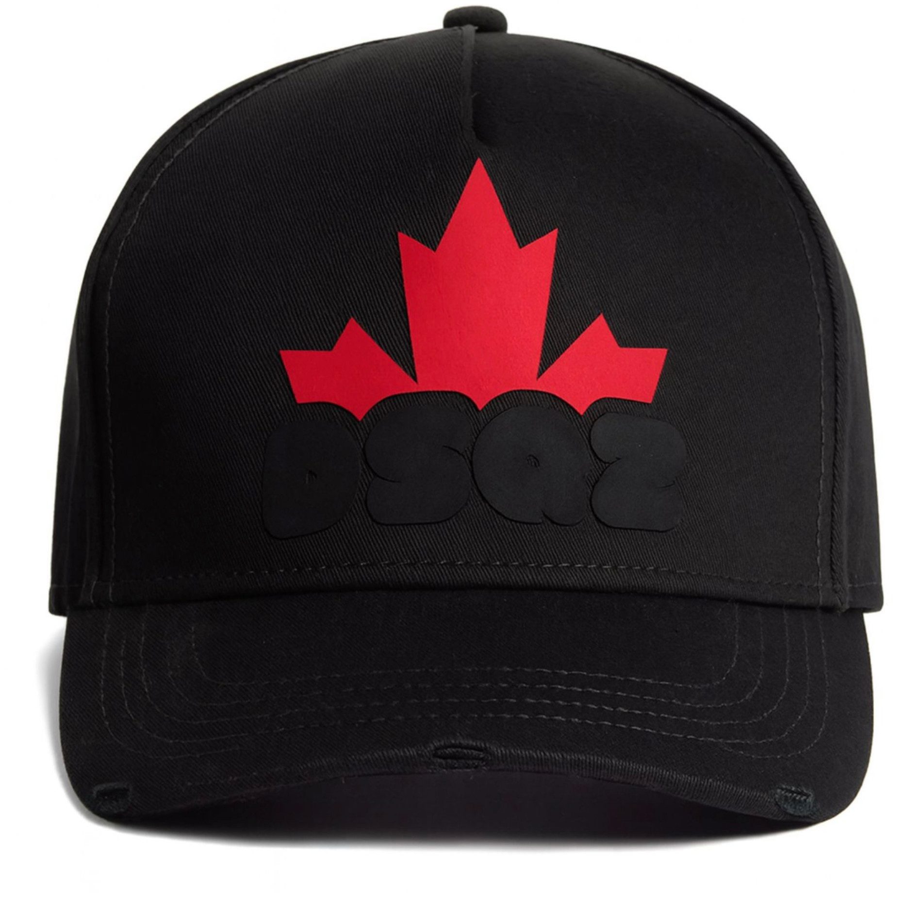 Dsquared2 Baseball Cap Baseball Kappe Black Maple Leaf DSQ2 Logo Verstellbarer Riemen, abgenutztes Vintage-Finish