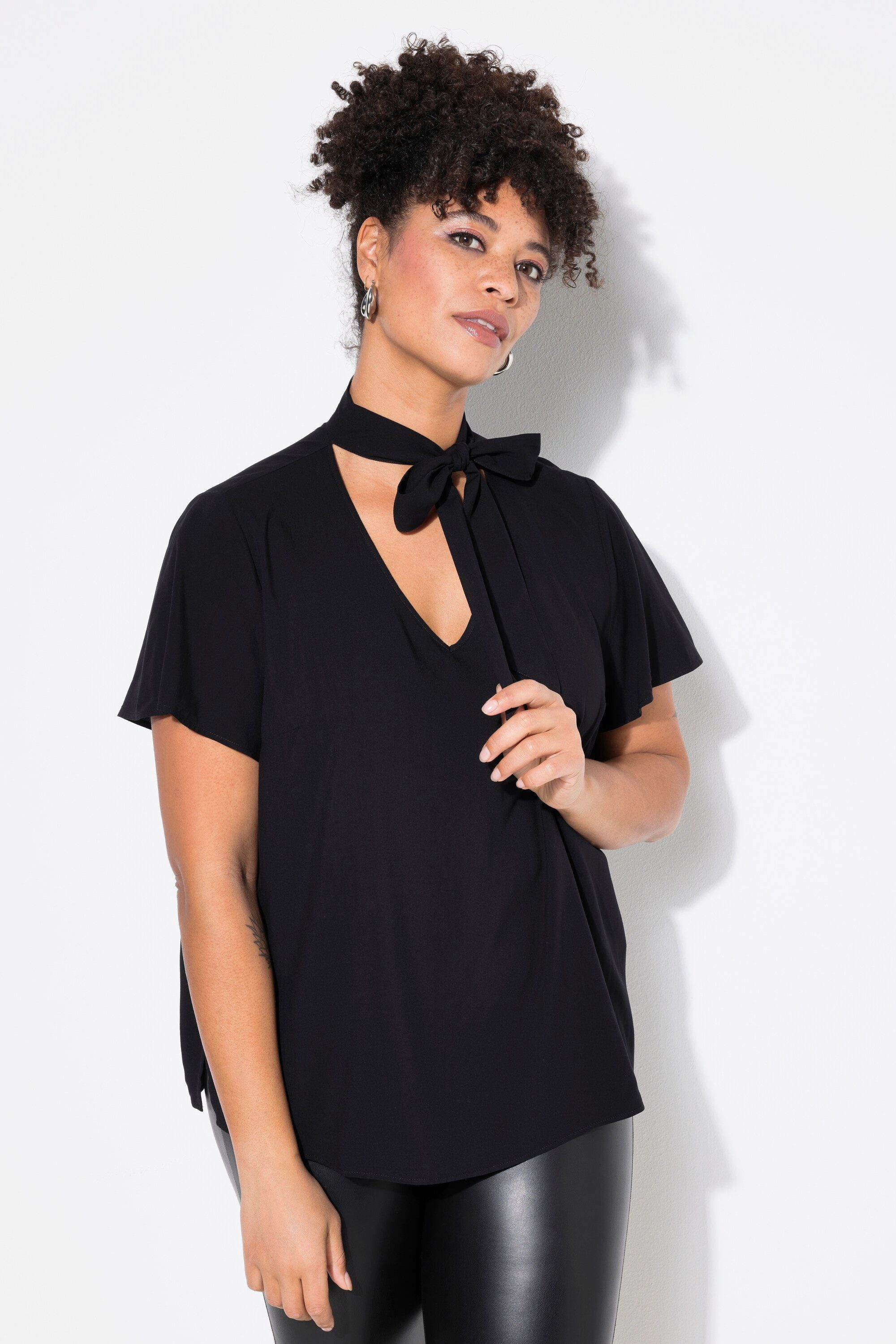 Longbluse Schluppenbluse A-Linie Satin Flügel-Halbarm