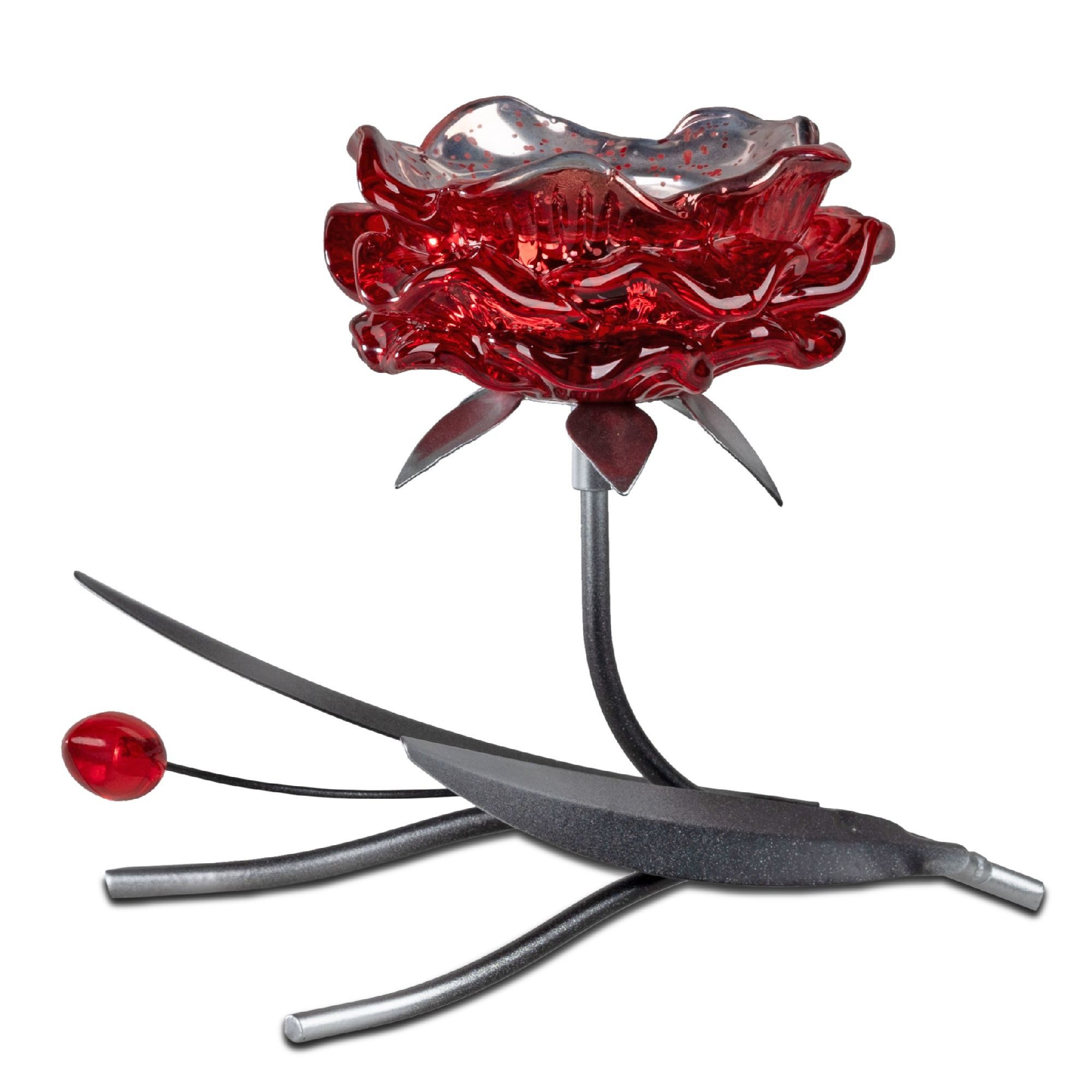 formano Teelichthalter Blüten, Höhe: 14.5cm, Farbe: Rot, Motiv: Blüte