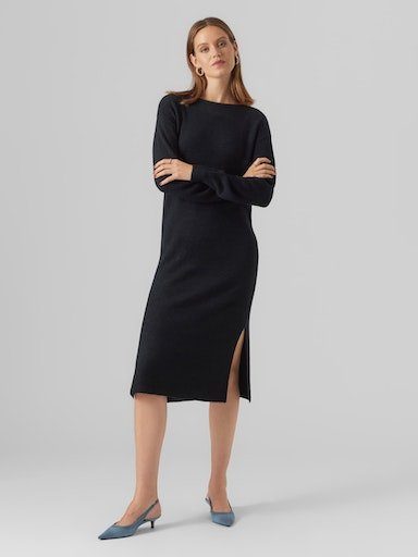 Strickkleid CALF Moda LS BOATNECK Black Vero DRESS NOOS VMLEFILE