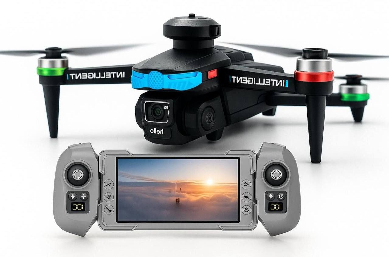 Goldstern-Tech RC-Quadrocopter F177 (1080P Live-Display Controller, elektrische Kameraneigung, Sensor-Stabilisierung), Smart unterwegs – mit App-Steuerung, 4-Wege-Hinderniserkennung