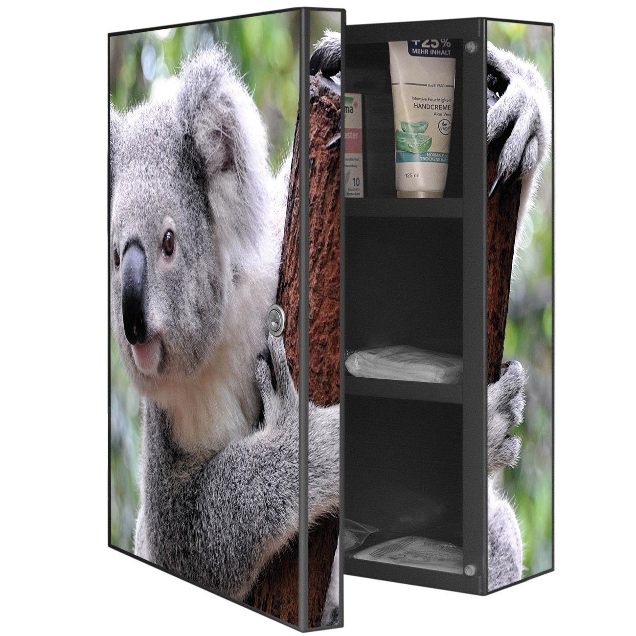 banjado Medizinschrank Stahl Koala (abschließbar, 46 Fächer) und 3 kleine schwarz große x 15cm 35 2 x