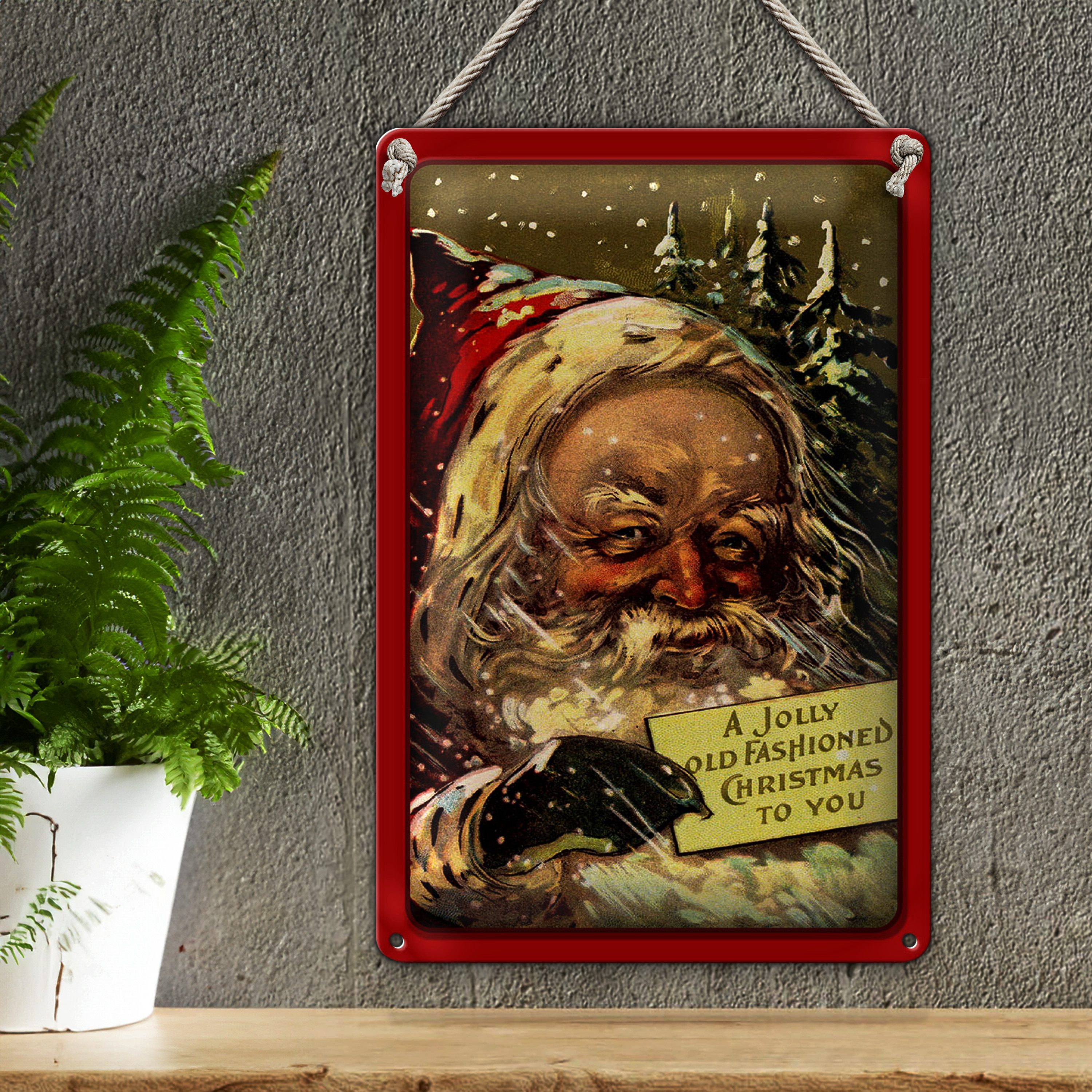 Roomando Metallschild Blechschild Weihnachtsmann Winter Schnee Christmas 20x30cm