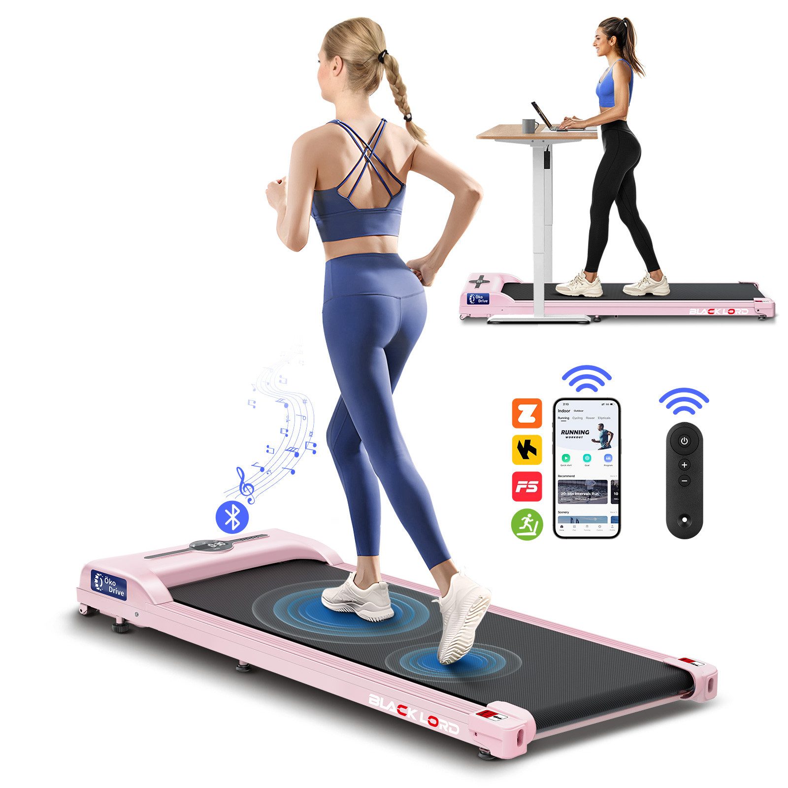 BLACK LORD Laufband für Zuhause, Walking Pad, mit LED-Anzeige 12km/h mit Steigung (1-tlg), mit Bluetooth, Fernbedienung, 1-9 km/h, 119 x 48,5 x 12 cm