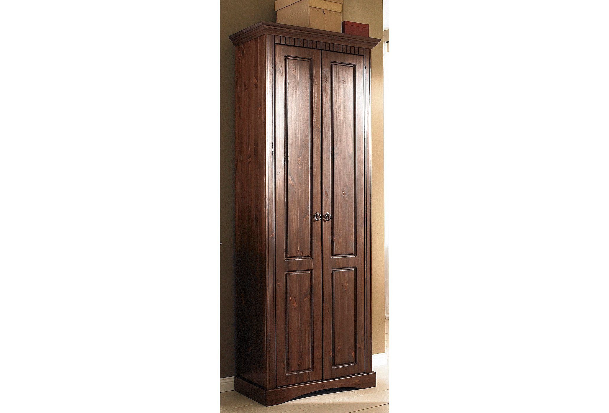 Home affaire Garderobenschrank massiver mit dunkelbraun 71 Rustic gebeizt cm, Kiefer, Breite aus Kassetenoptik