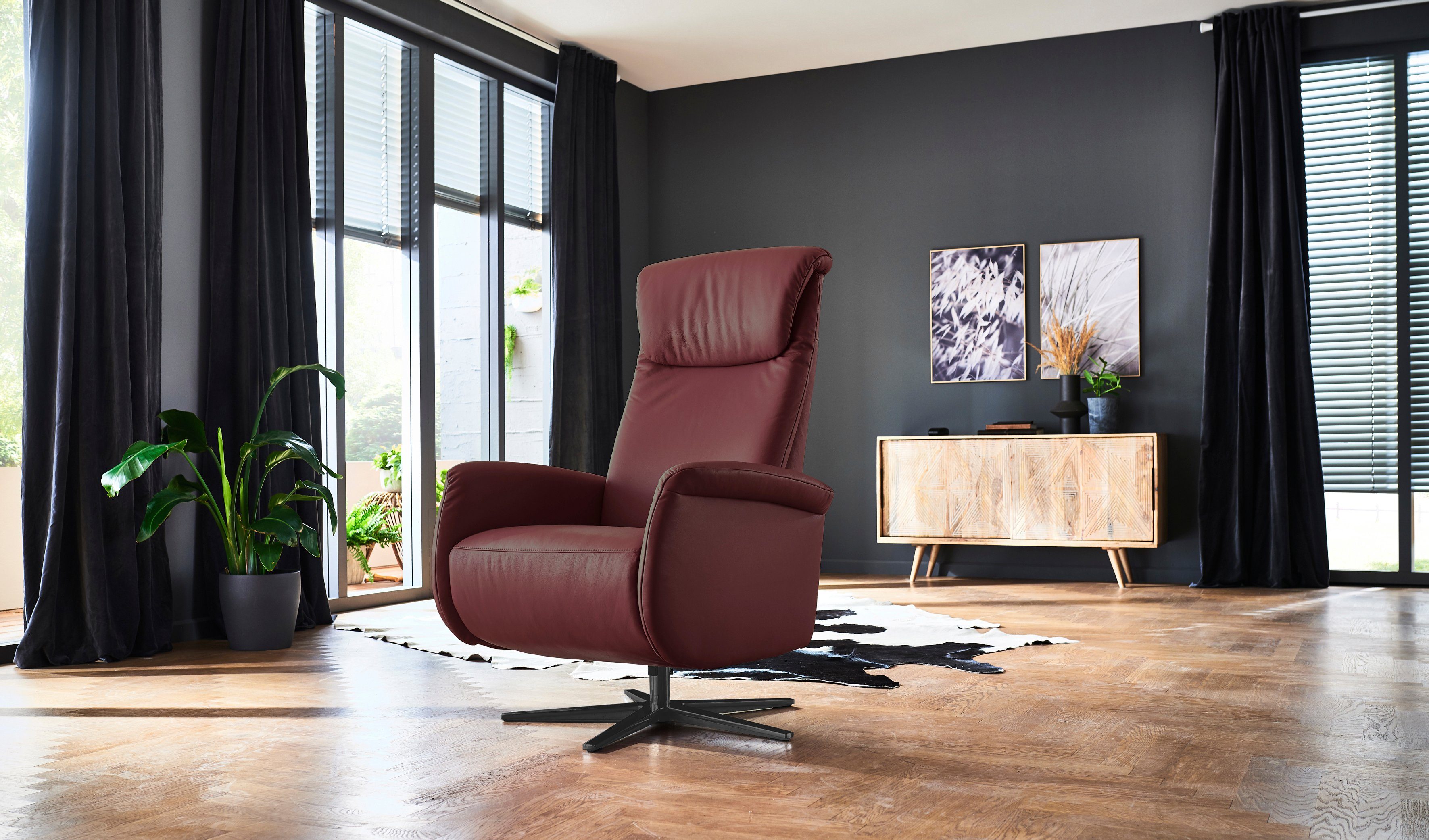 Home affaire Relaxsessel Cartore Fuß schwarz, manuelle oder motorische Verstellung mit Akku, drehbar, hochwertiger Kaltschaum, Drehsessel