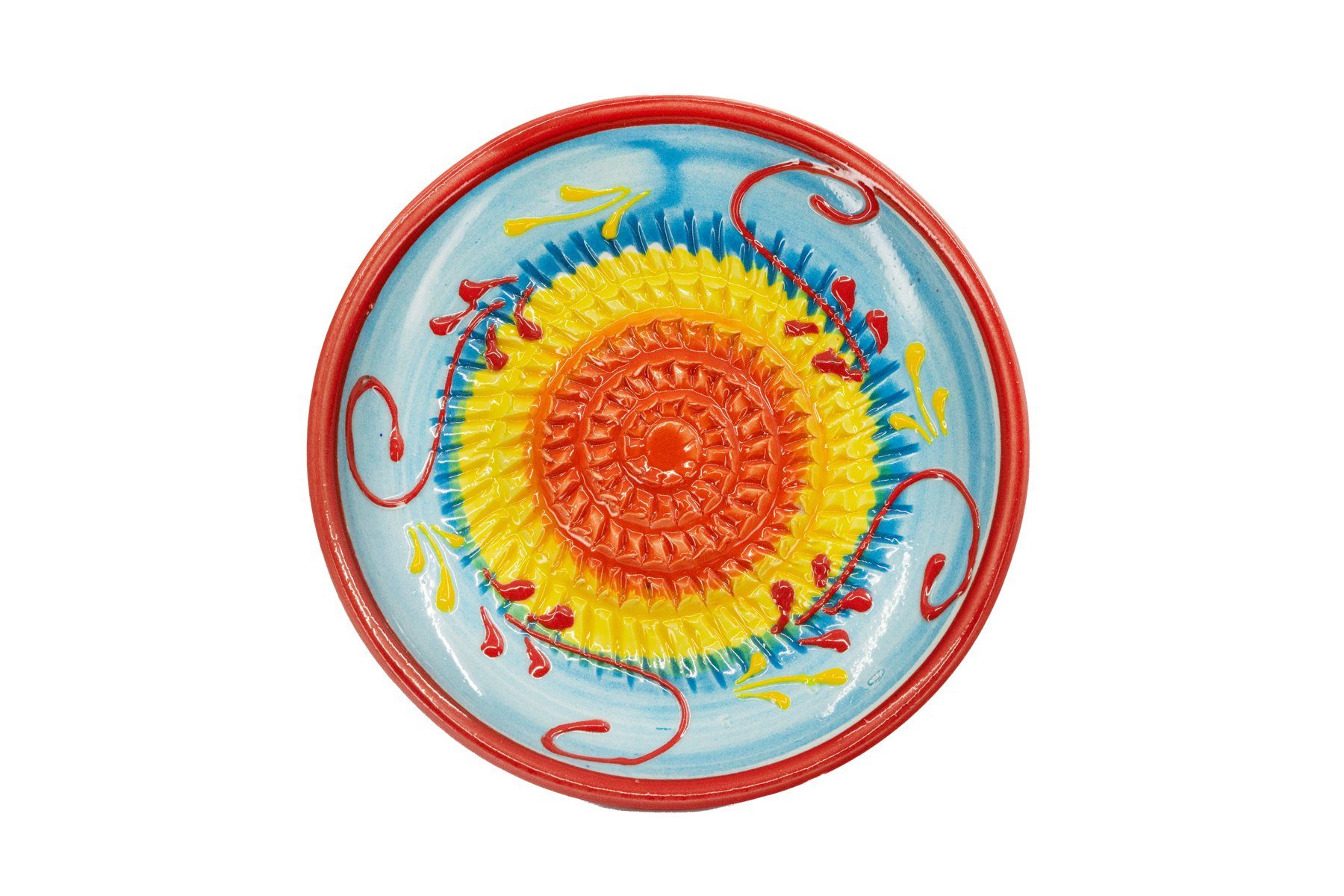 Kaladia Multireibe 12cm Reibeteller in rot, hellblau & gelb, Keramik, handbemalte Küchenreibe - Made in Spain