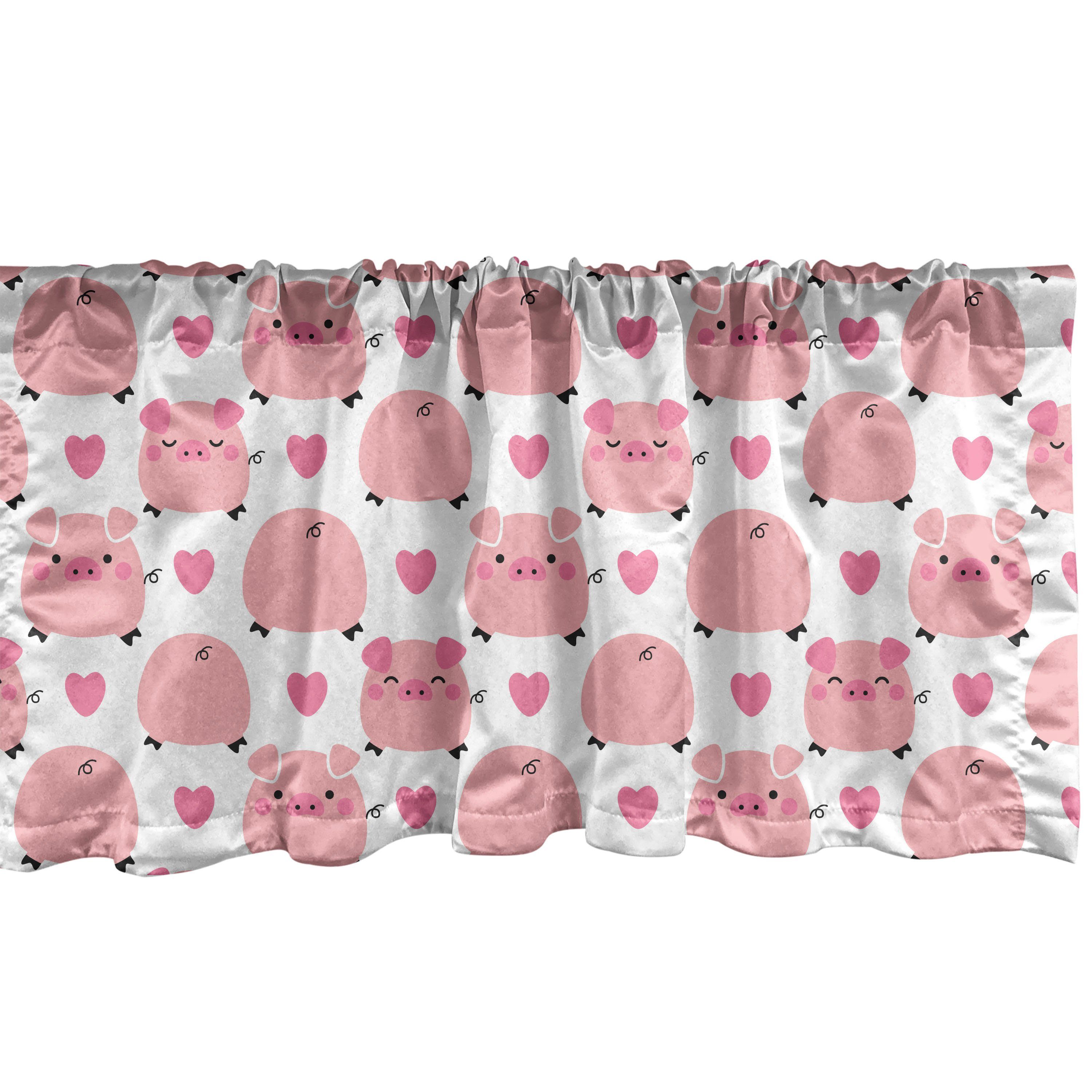 Scheibengardine Vorhang Volant für Küche Schlafzimmer Dekor mit Stangentasche, Abakuhaus, Microfaser, Karikatur Muster von Childish Schweine
