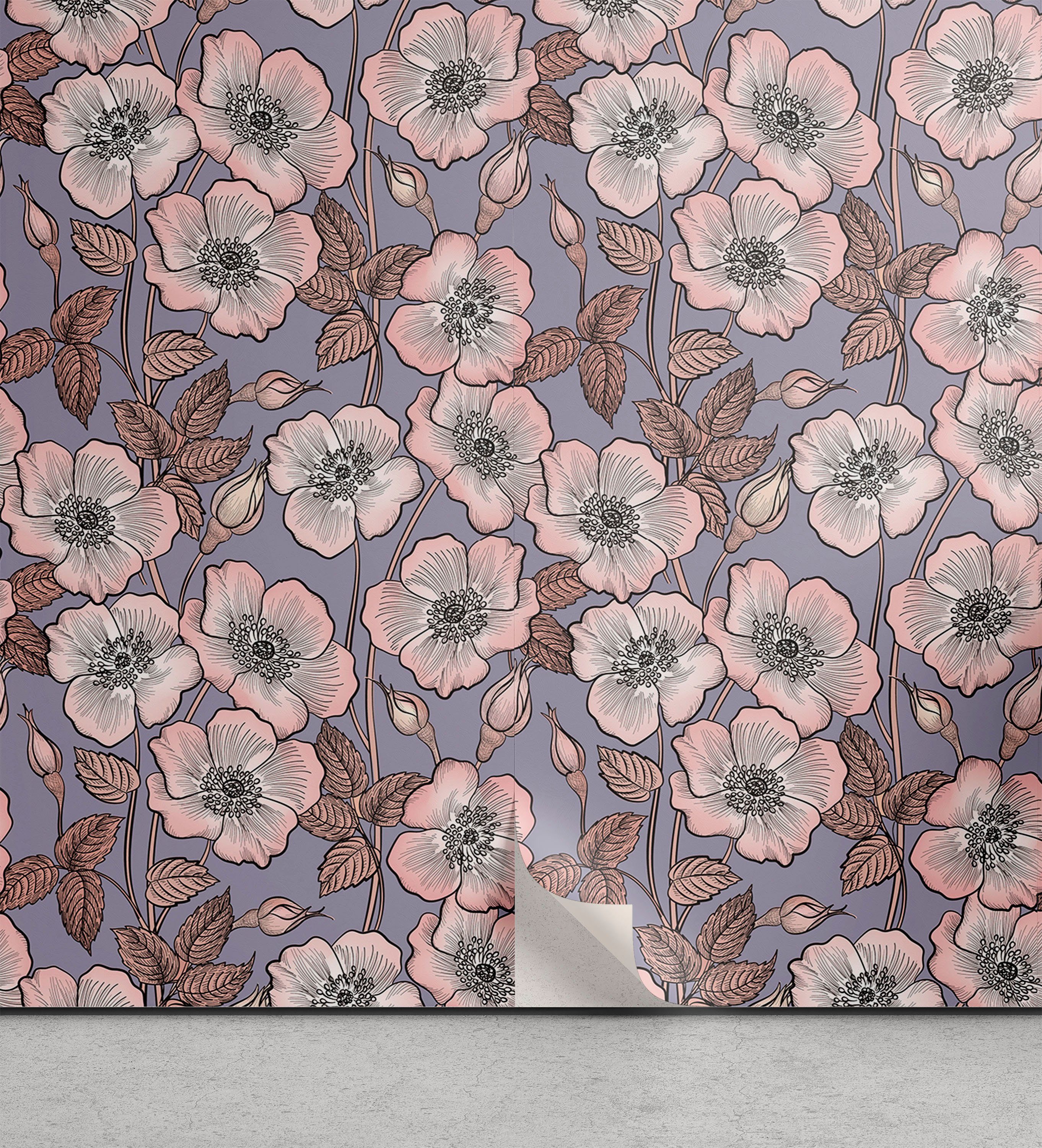 Abakuhaus Vinyltapete selbstklebendes Wohnzimmer Küchenakzent, Jahrgang Poppy Knospen-Garten-Kunst