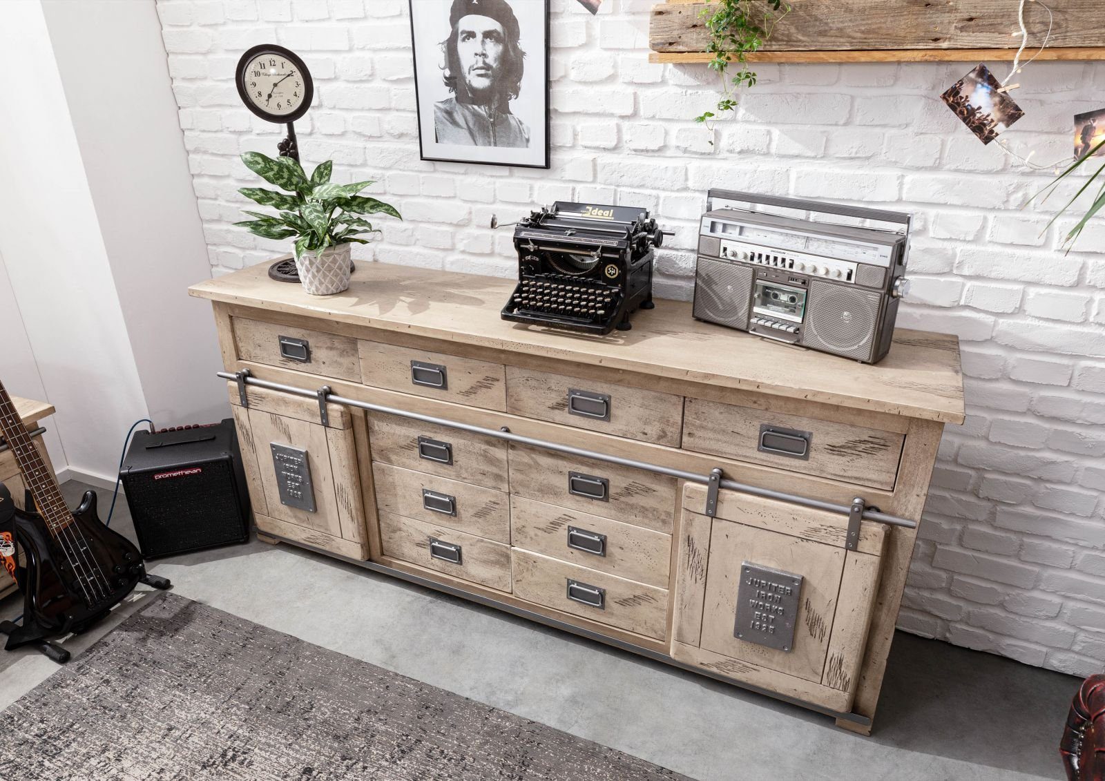 Massivmoebel24 Sideboard (Sideboard Mango 200x45x90 whitewash günstig online kaufen
