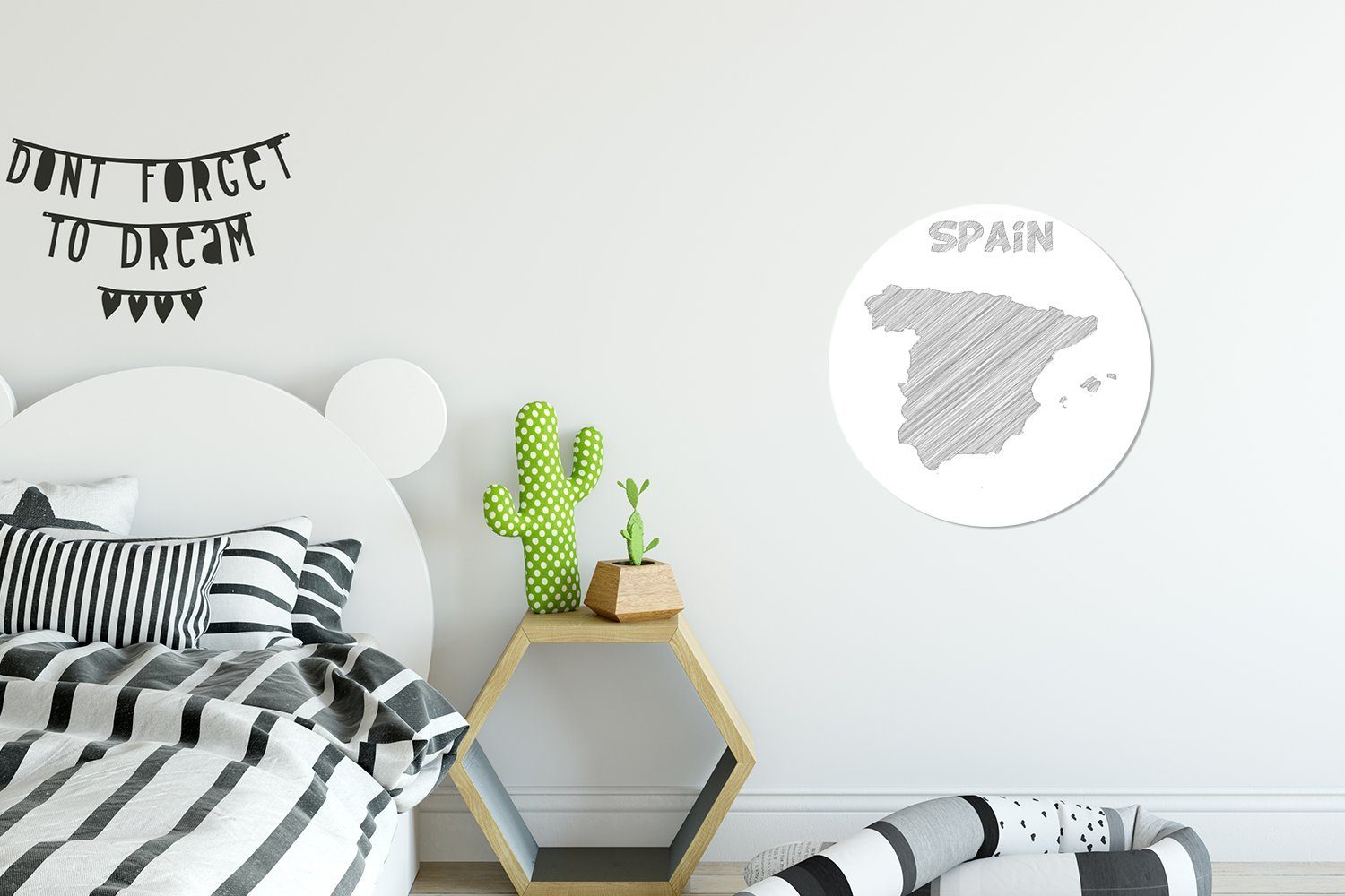 Schwarz-Weiß-Abbildung von MuchoWow für Rund, Skizze Spanien Tapetenkreis Kinderzimmer, St), Wandsticker (1 Wohnzimmer Tapetenaufkleber, einer
