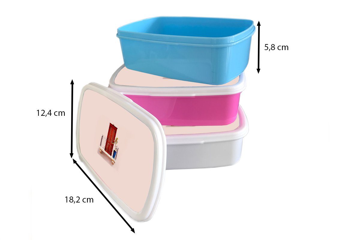 MuchoWow Lunchbox Tür - Pastell Brotdose, weiß und Architektur, Rot Erwachsene, Brotbox für Kunststoff, - Kinder für Mädchen - und (2-tlg), Jungs