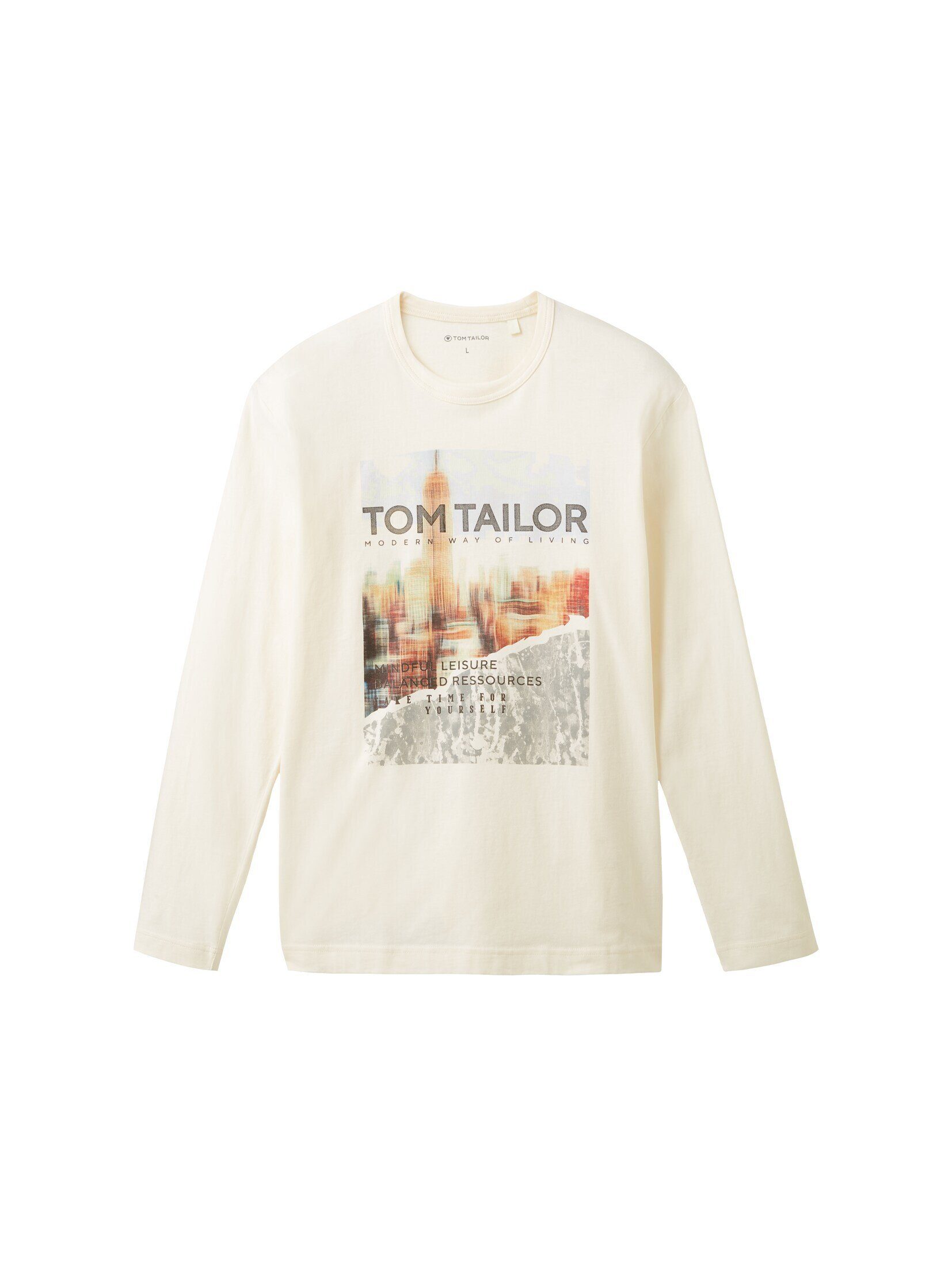 TOM TAILOR T-Shirt Langarmshirt mit vintage beige Print