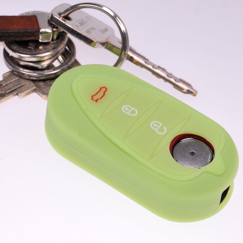 mt-key Schlüsseltasche Autoschlüssel Softcase Silikon Schutzhülle fluoreszierend Grün, für ALFA Romeo Mito Giulietta 940 4C ab 2008 3 Tasten Klappschlüssel