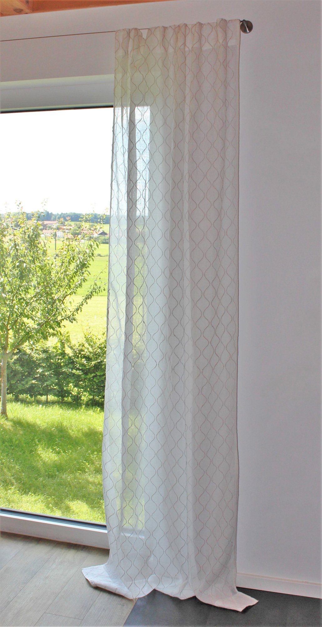 Vorhang Vorhang blickdicht 100% Leinen natur Wellenmuster, Indradanush, verdeckteSchlaufen (1 St), halbtransparent, verdeckte Schlaufen, geeignet für Gardinenstangen, 110 x 260 cm creme