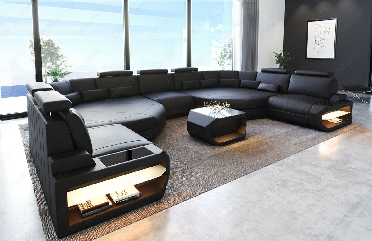 Asti LED, mit XXL Designersofa Sofa, Couch Wohnlandschaft Ledersofa Dreams Form Couch, Leder Sofa U