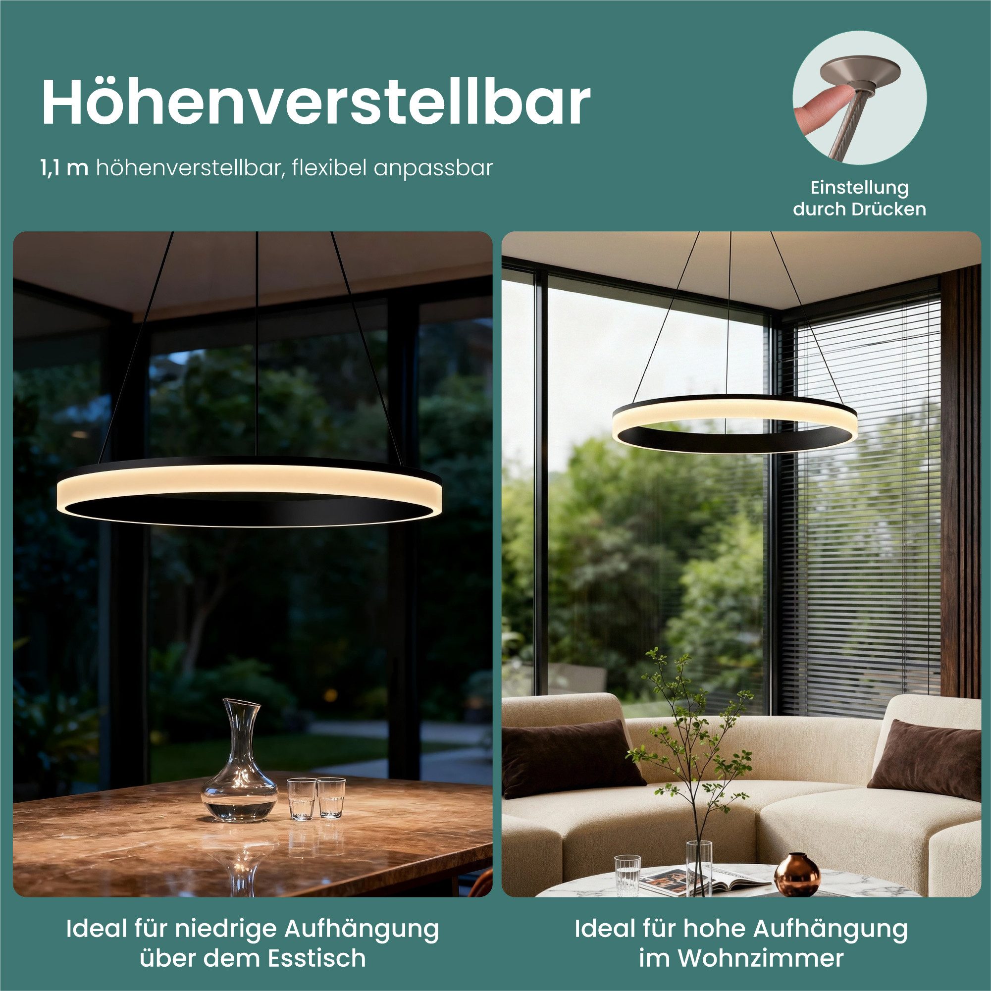 Mai & Mai Pendelleuchte Hängelampe LED-pendellampe 20W/30W stufenlos dimmbar Luvina02, LED-Deckenlampe mit drei Bedienungsmöglichkeiten – Bild 4 von 5