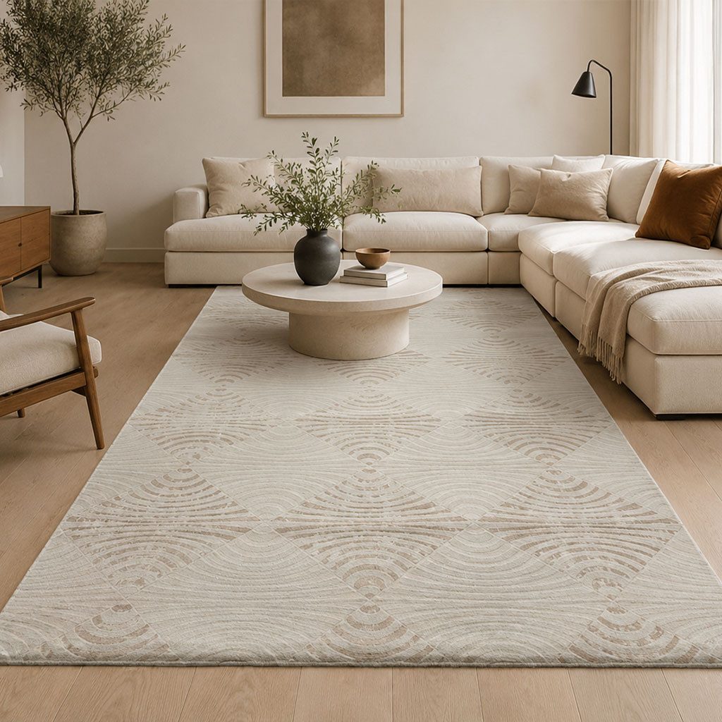 Vimoda Designteppich Boho Design Kurzflor Teppich 3D Hoch-Tief-Effekt, Rechteckig, Höhe: 12 mm, Teppich Wohnzimmer & Schlafzimmer