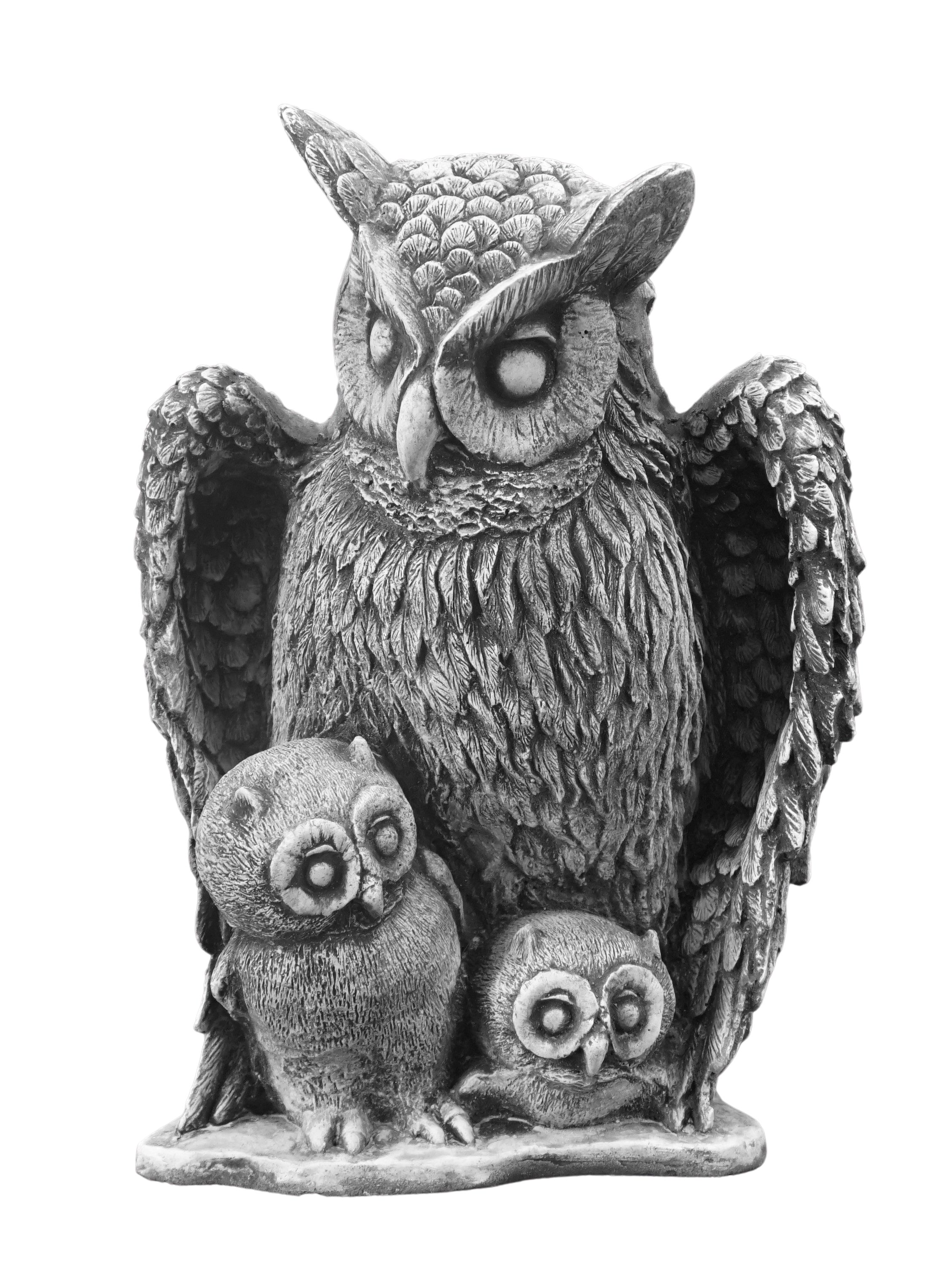 gartendekoparadies.de Gartenfigur Eulen-Familie mit Jungen, Steinfigur, H. 29 cm, 8 kg, Frostsicher