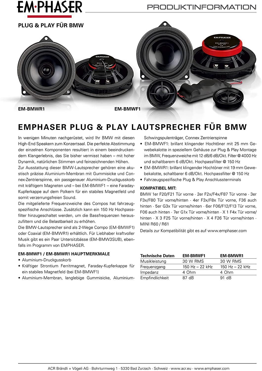 Emphaser EmPhaser EM-BMWF1 Lautsprecher für BMW Auto-Lautsprecher