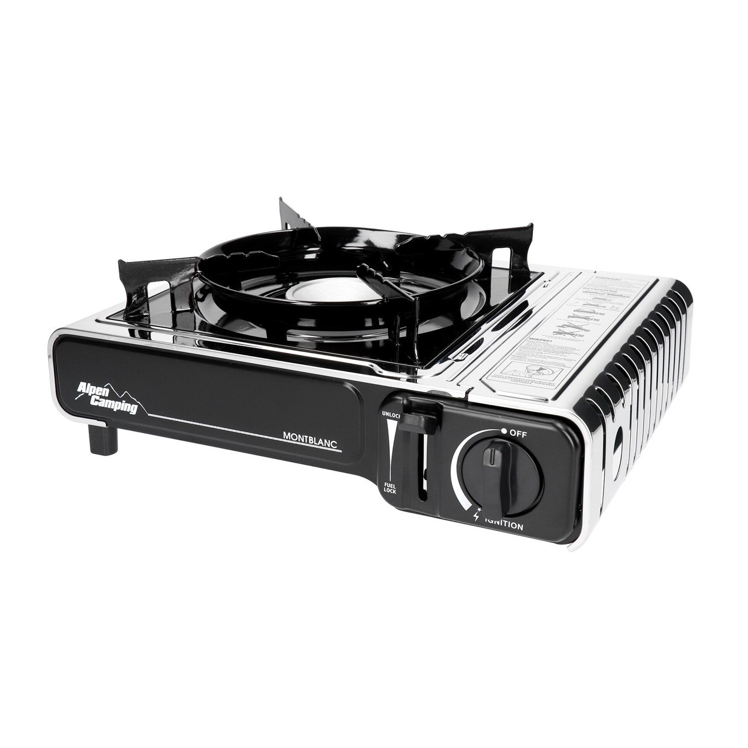 Alpen Camping Gasgrill Mount Blanc, [ 2,2 kW ] für Gaskartuschen; integr. Piezozündung