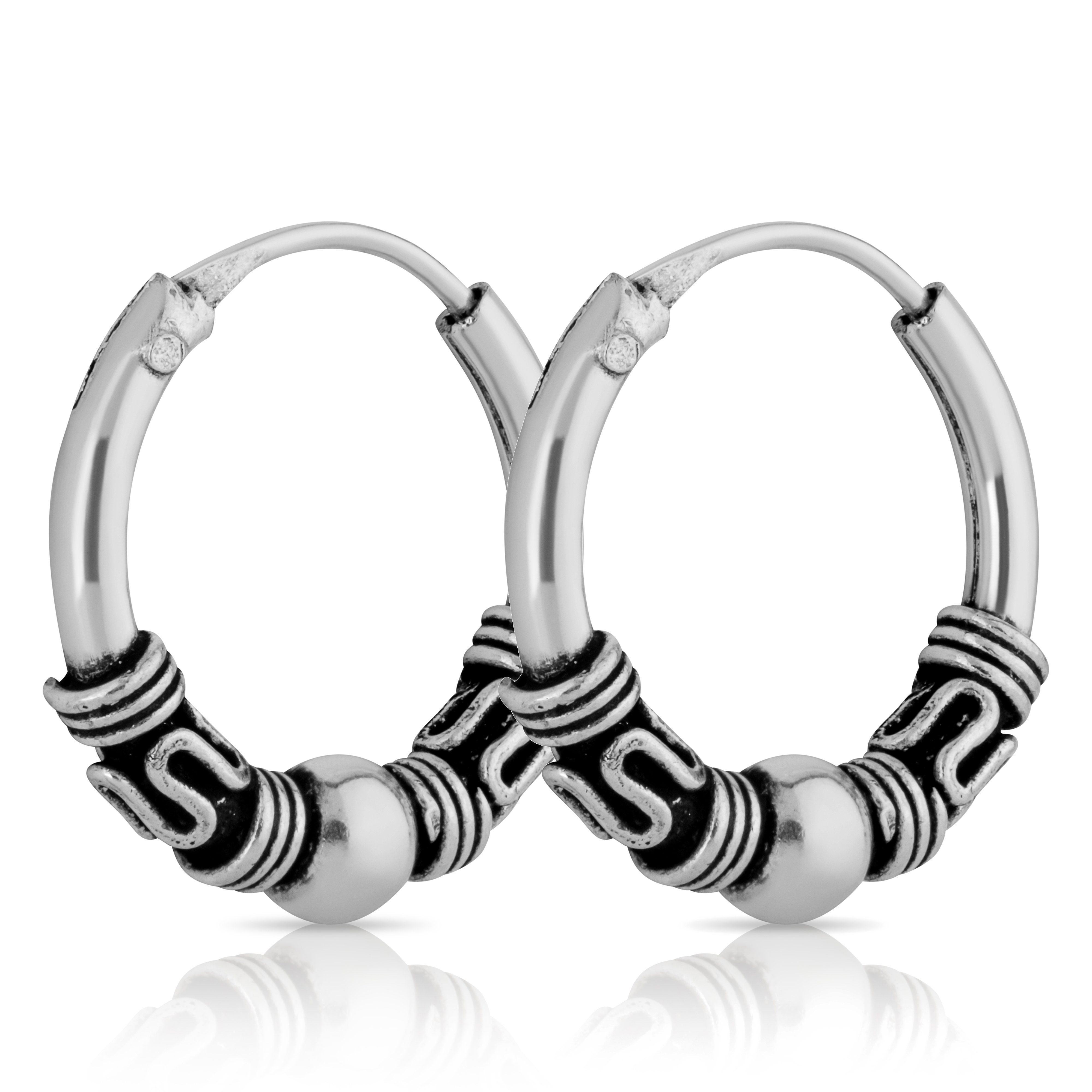 Paar Creolen Paar Bali Creolen 12mm aus 925 Sterling Silber Mit