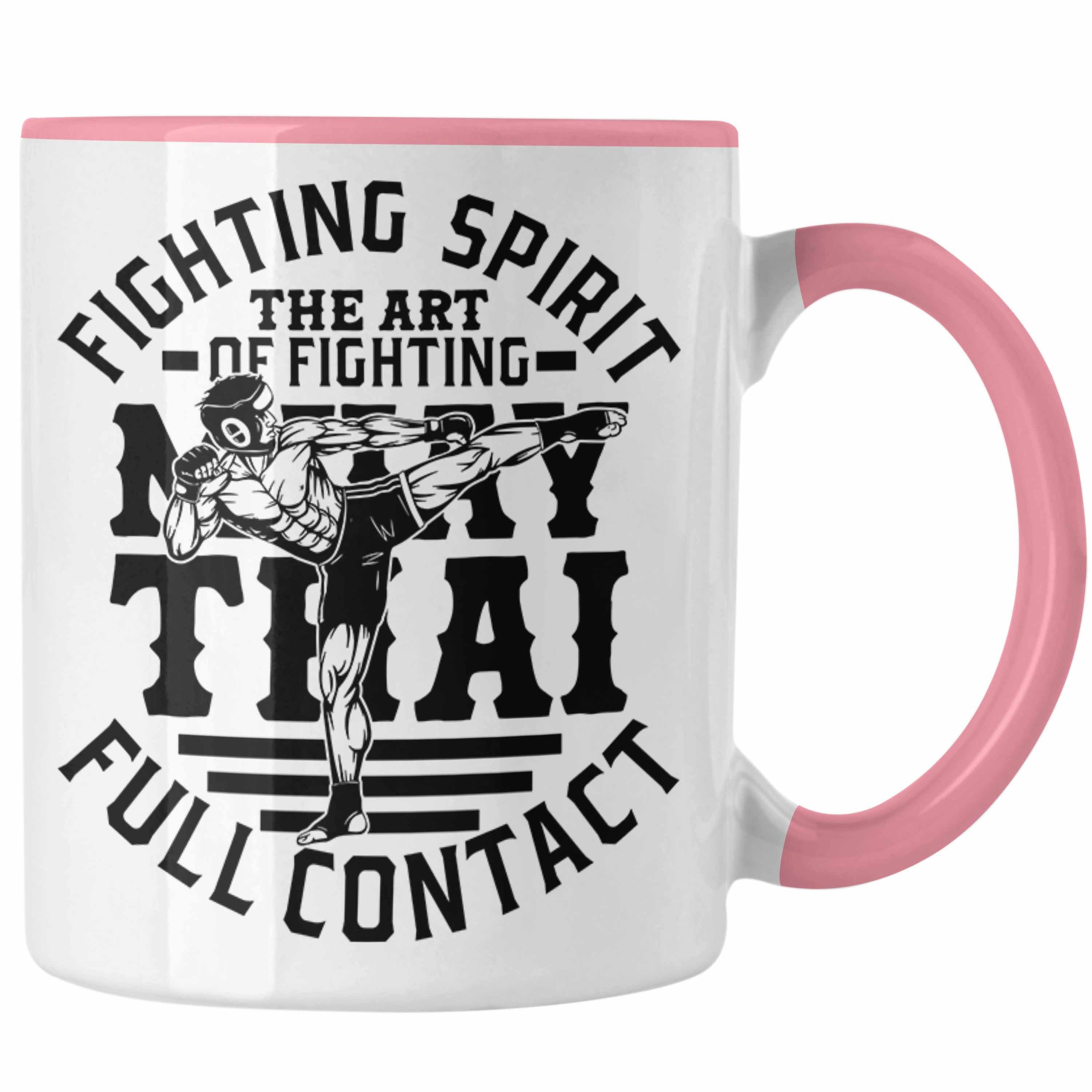 Trendation Tasse Muay Thai Tasse Geschenk Muay Thai-Kämpfer Geschenkidee Fighting Spiri Rosa