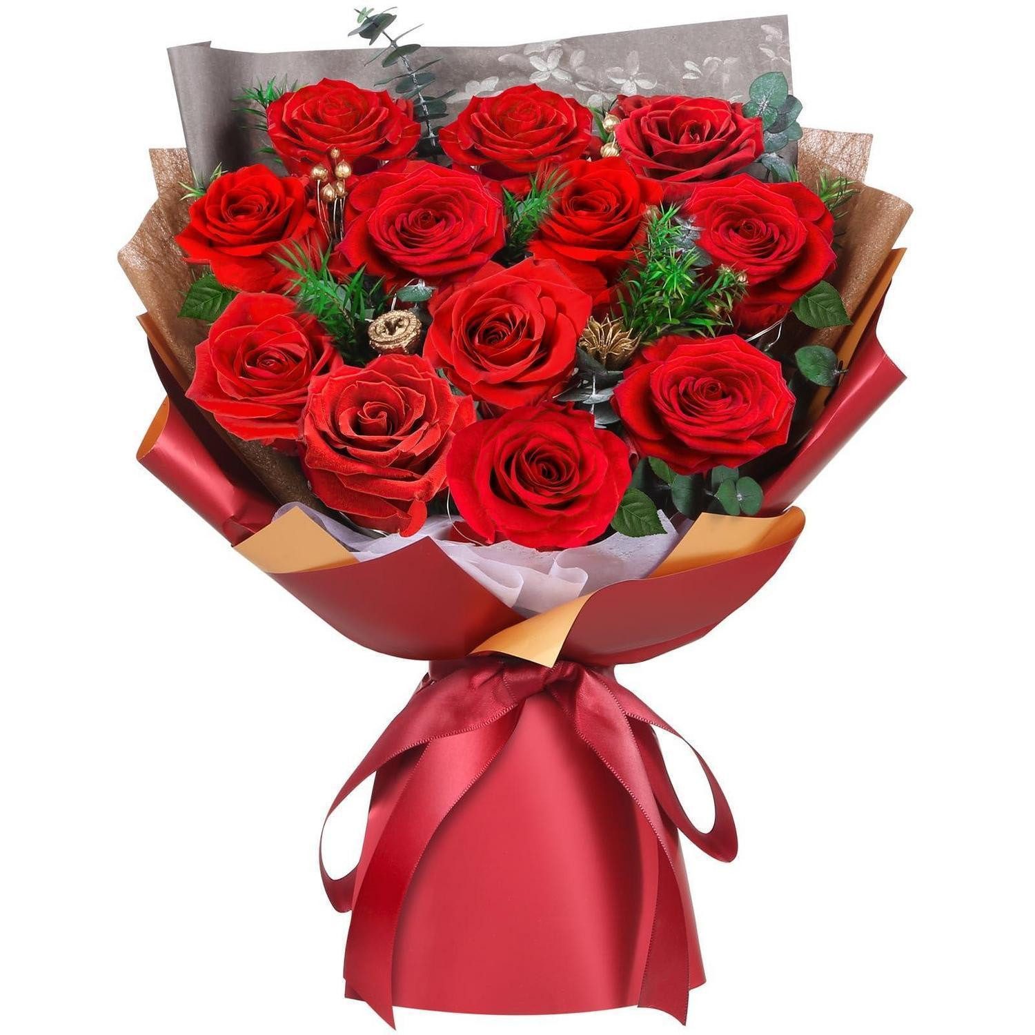 Kunstblumenstrauß Rosenstrauß 12 Echte Rosen, LuxusKollektion, Höhe 14.5 cm