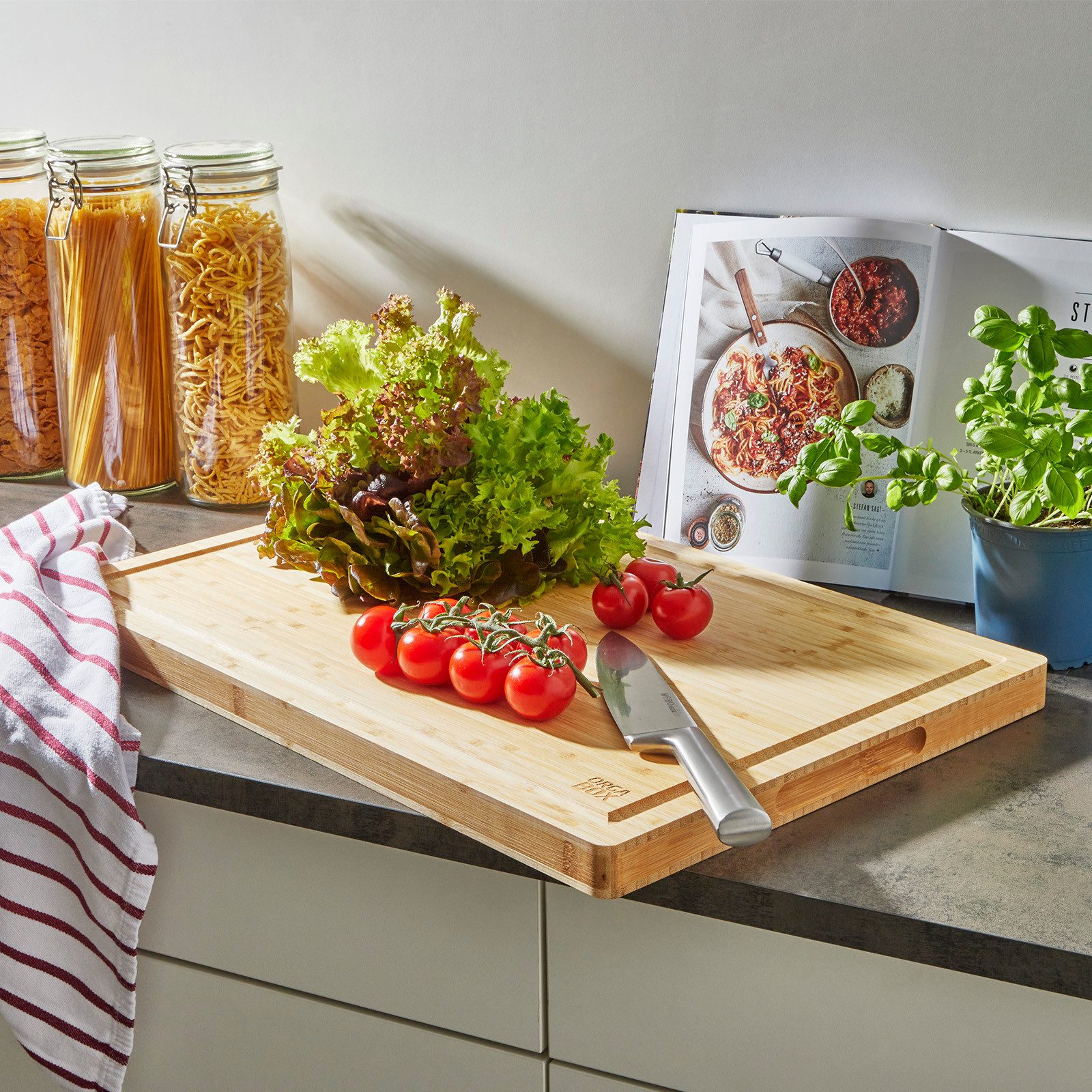 SO-TECH® Schneidebrett Extra großes Küchenbrett Bambus 610 x 405 x 32 mm geölt, Holz
