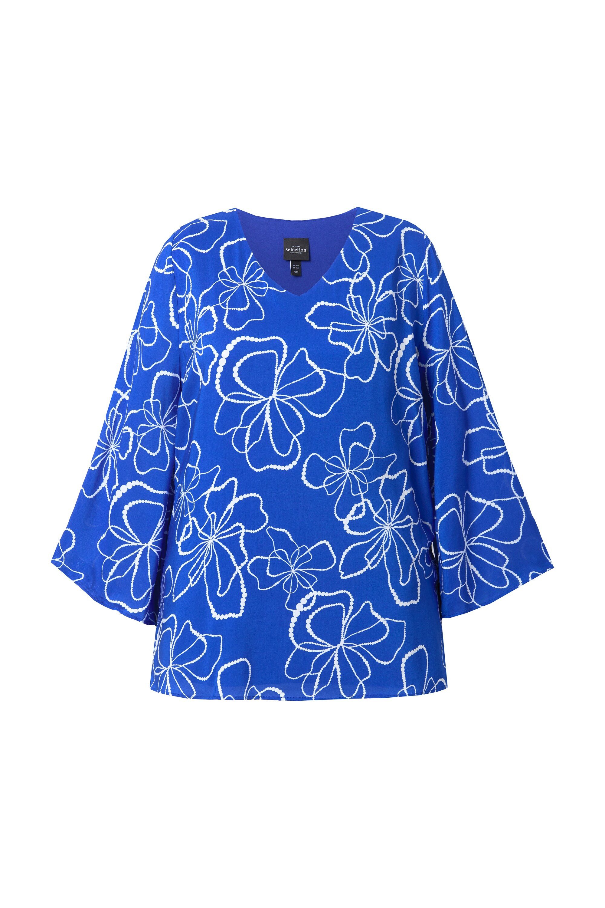 Ulla Popken Druckbluse Shirtbluse doppellagig V-Ausschnitt Langarm günstig online kaufen