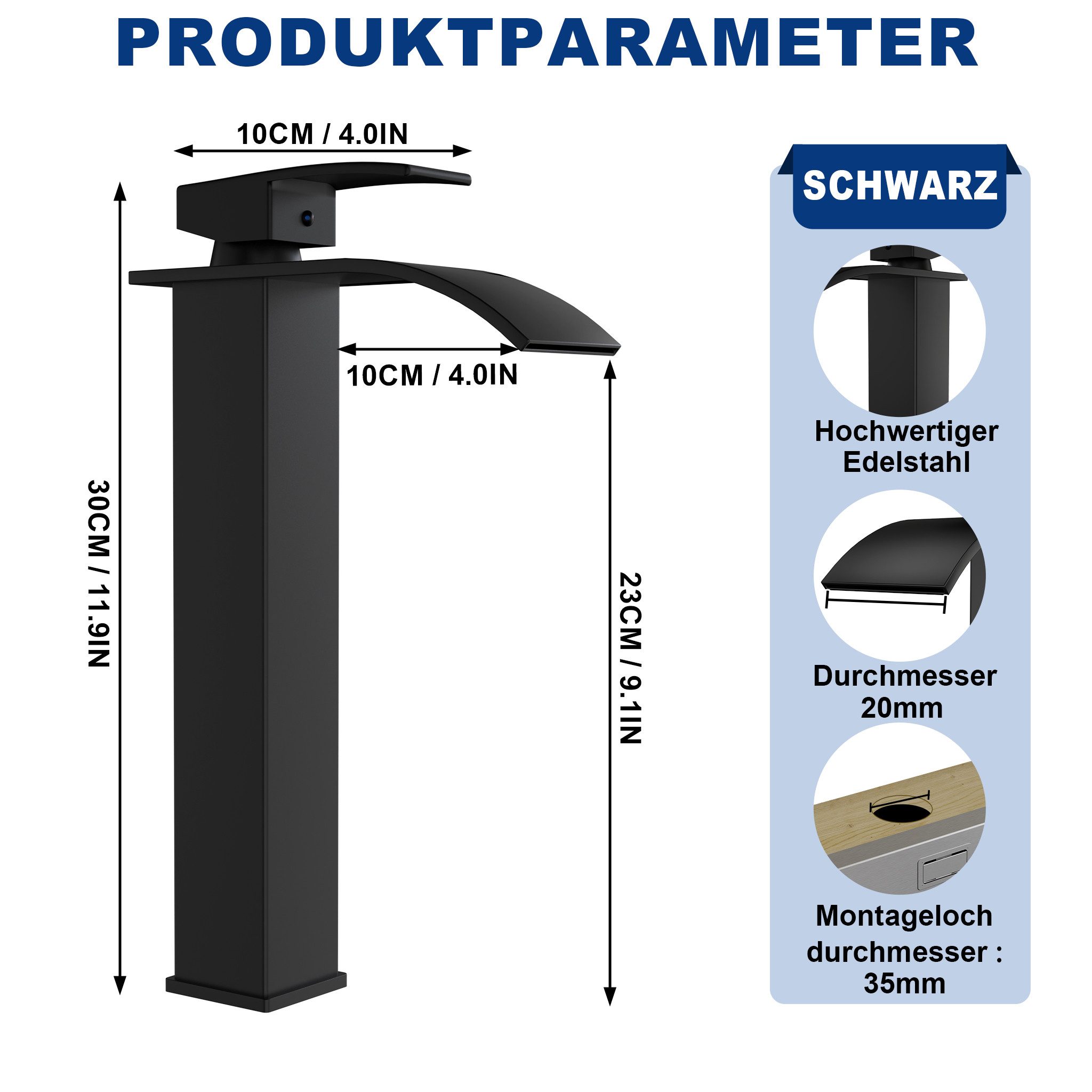 FIVMEN Waschtischarmatur Hoher Wasserfall Wasserhahn Küche Schwarze Küchena günstig online kaufen