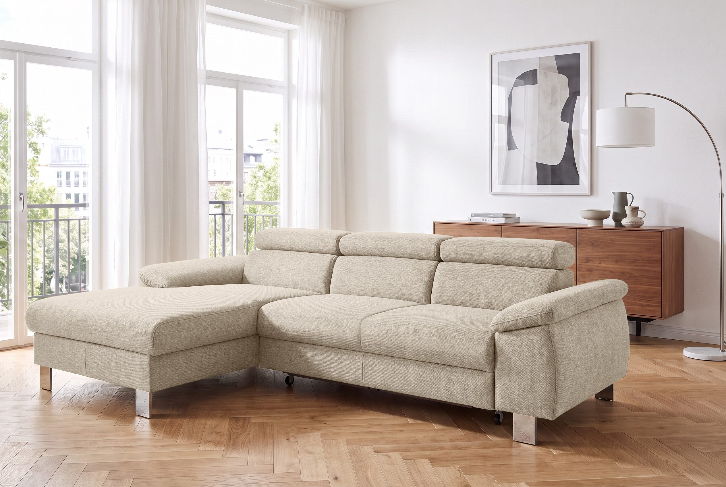 COTTA Ecksofa Komaris L-Form, B: 244 cm, mit Kopfteilverstellung, optional Schlaffunktion, Bettkasten & Licht