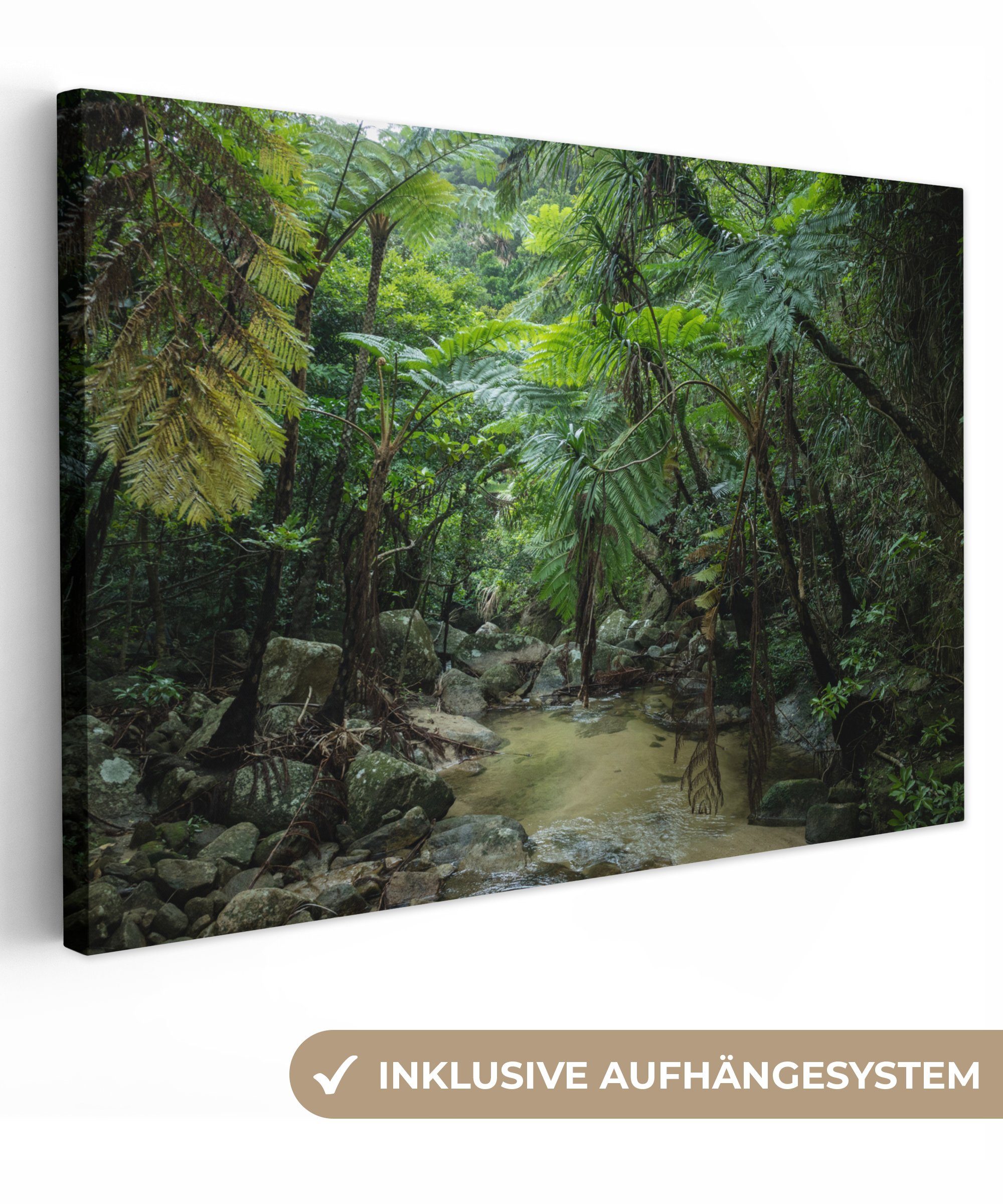OneMillionCanvasses® Leinwandbild Fluss im tropischen Dschungel, Fotodruck (1 St), Leinwand Bilder Klein, Wand Dekoration Aesthetic 30x20 cm