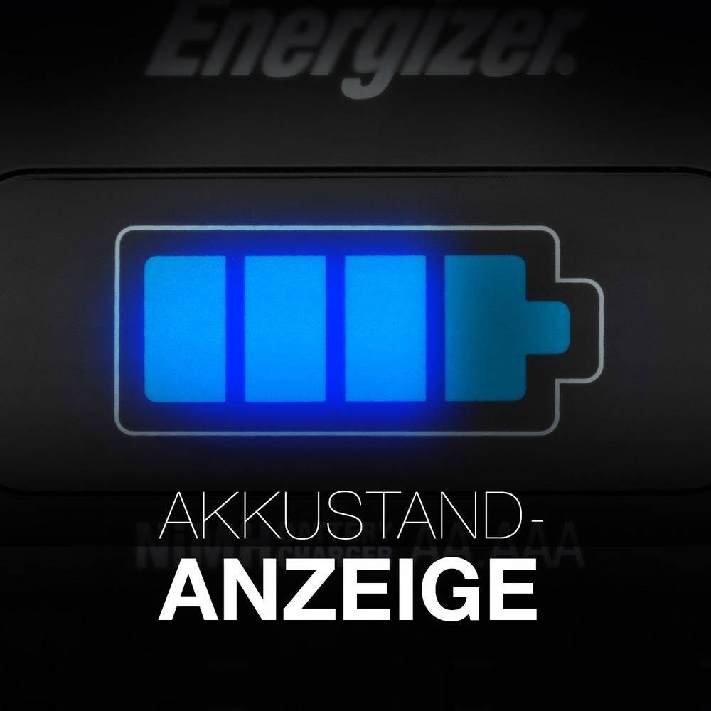 Energizer Ladegerät 1 h + 4 Mignon-Akkus E300697700 Rundzellen-Lader (Akku-Defekt Erkennung, Einzelschachtüberwachung)