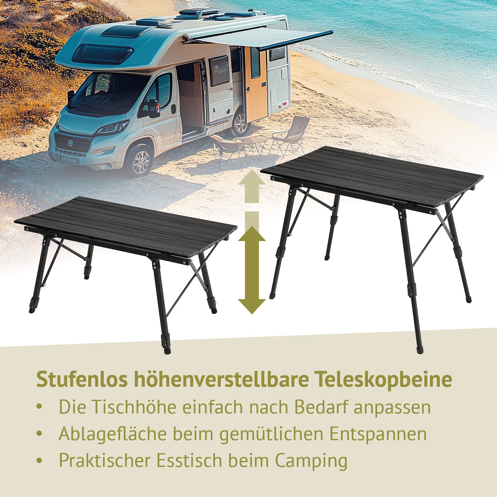 JAWINIO Campingtisch, Gartentisch, Klapptisch, höhenverstellbar, Aluminium, günstig online kaufen