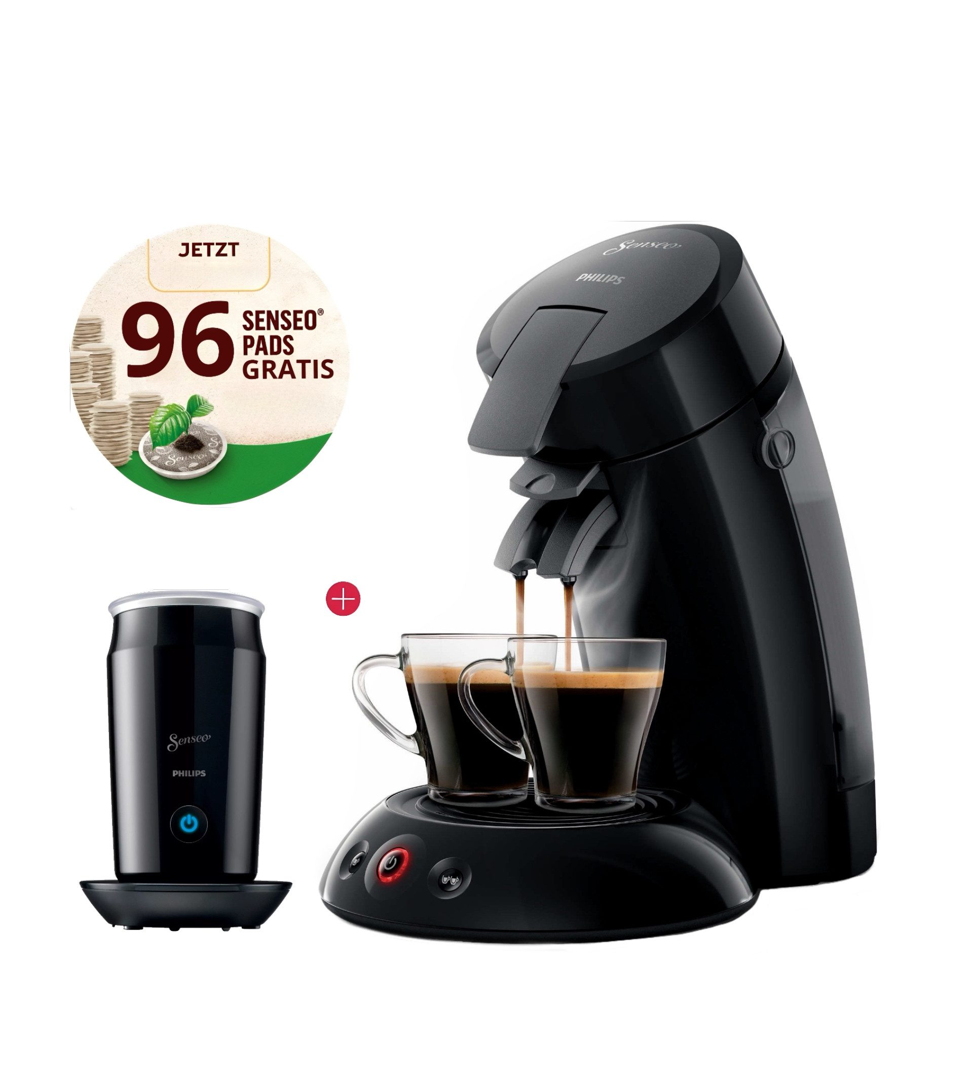 Philips Senseo Kapsel-/Kaffeepadmaschine Kaffeemaschine Original mit Milchaufschäumer, 96 Kaffeepads Gratis, 0,7l Kaffeekanne, Edelsthalfilter, Magnetisches Aufschäumen, Kaffee Boost und Crema Plus Technologien, Doppelte Kaffeezubereitung