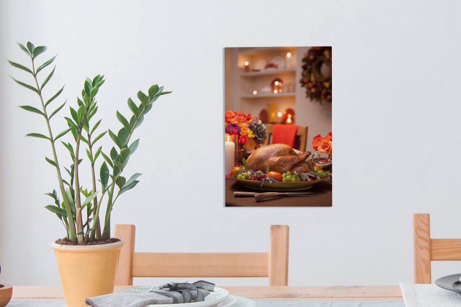 OneMillionCanvasses® Leinwandbild Die (1 des Leinwandbild Thanksgiving-Dinners, gesellige Zackenaufhänger, bespannt St), Atmosphäre 20x30 Gemälde, fertig cm inkl