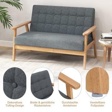 COSTWAY 2-Sitzer, Sofa mit Relaxfunktion, Kissen&Lehne, gepolstert 250kg Holz