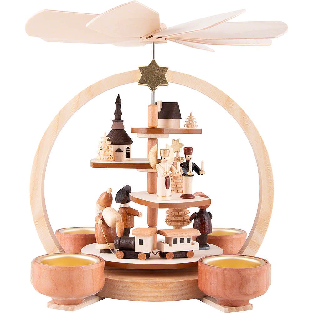 Volkskunst Neuber Weihnachtspyramide 1-stöckige Stufenpyramide natur (24cm) von Knuth Neuber