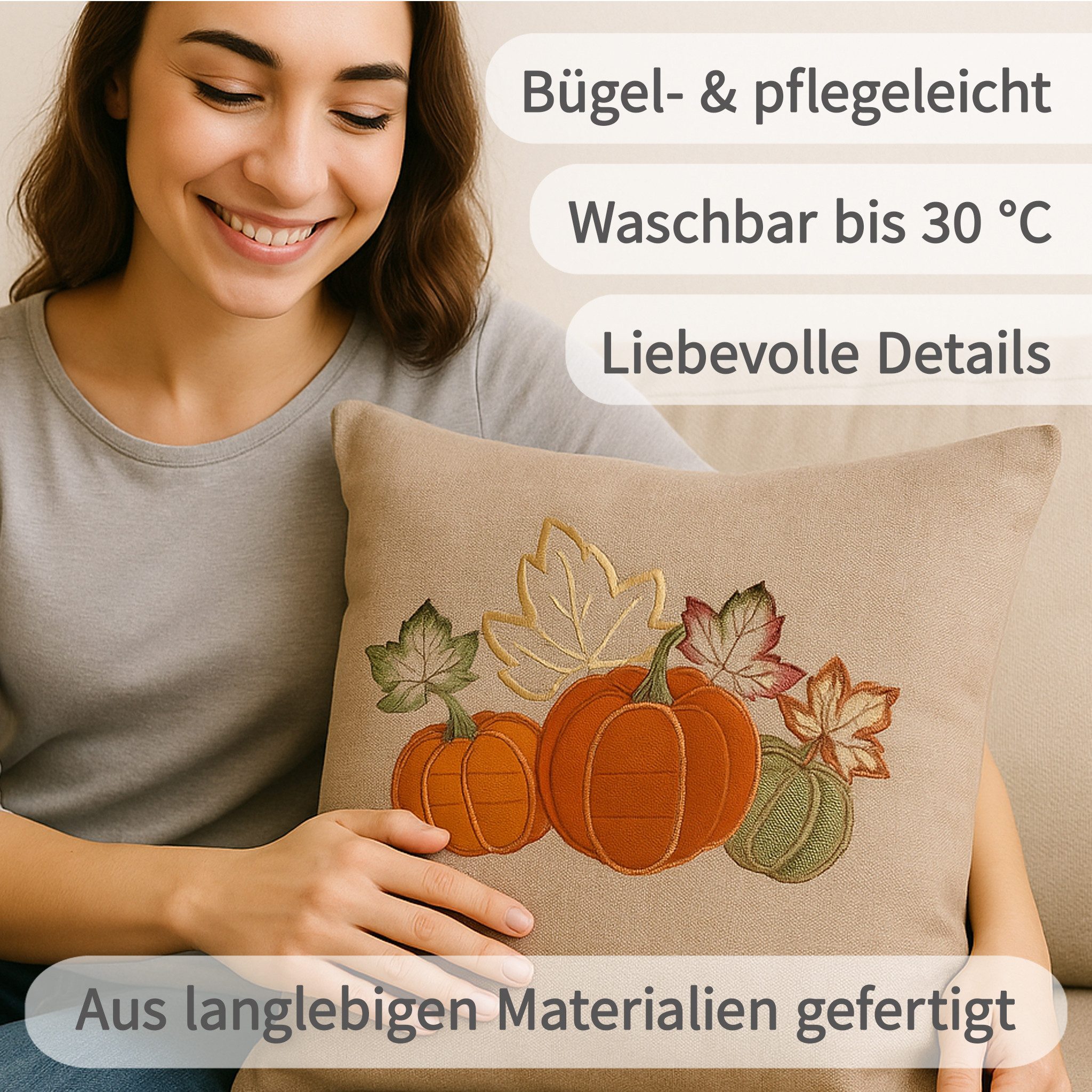 matches21 HOME & HOBBY Kissenbezüge 4er Set Kissenhüllen 40x40 cm mit Tannenzapfen als Herbst-Deko, (4 Stück), Baumwolle Zierkissen-Bezüge für Sofa, Couch