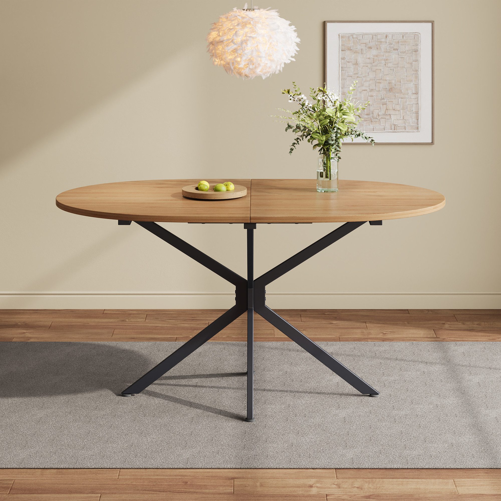 Flieks Esstisch 120x80x75,5cm (1-St., 1 Tisch), ovaler Küchentisch mit Holzmaserung Schreibtisch, Metallbeine