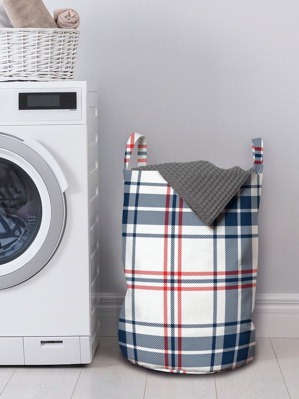 Mode Griffen Wäschekorb mit Waschsalons, für Abakuhaus Kordelzugverschluss Englisch Tartan-Motiv Wäschesäckchen