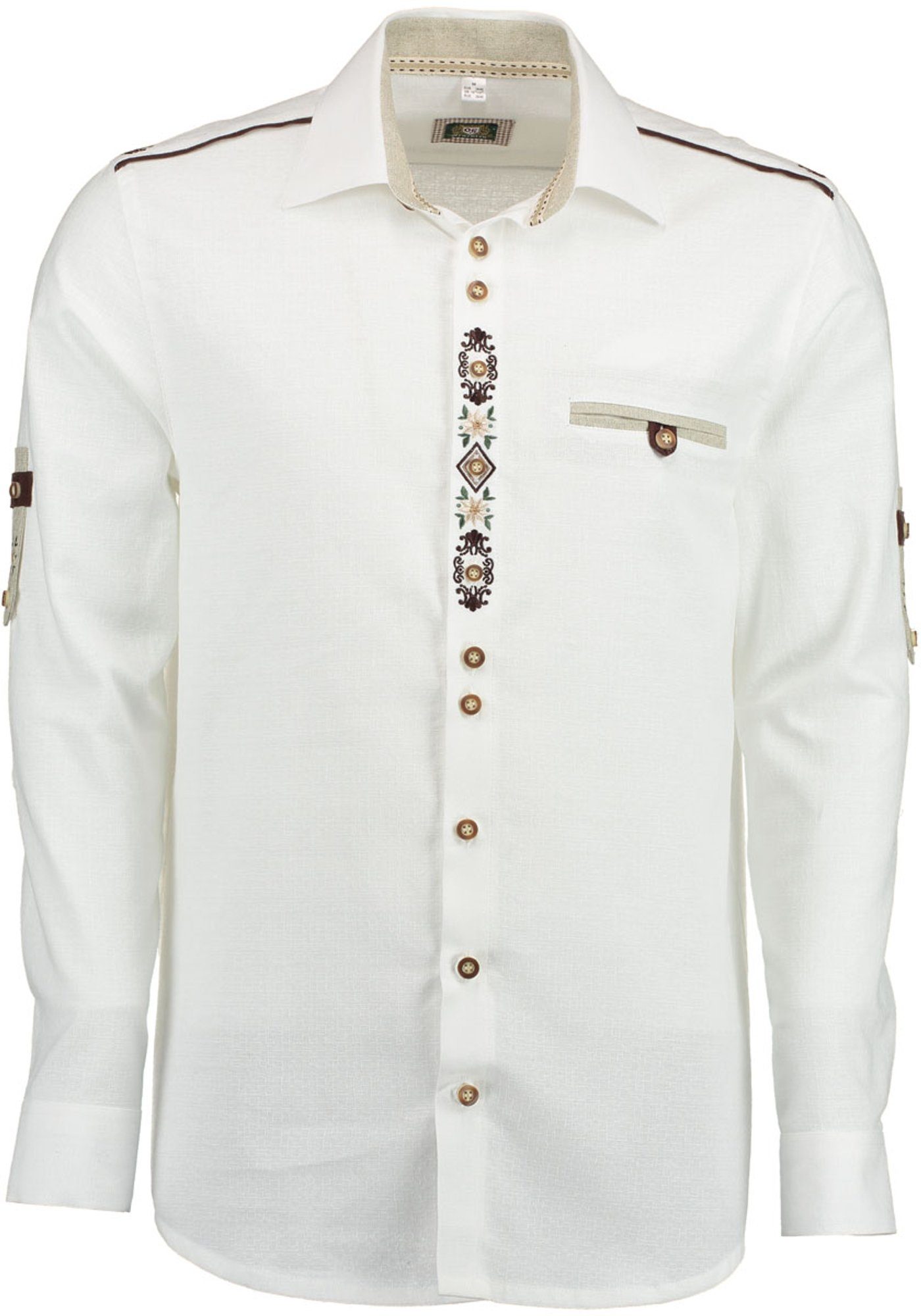 OS-Trachten Trachtenhemd Glahi Langarmhemd mit Edelweiß-Stickerei auf der Knopfleiste