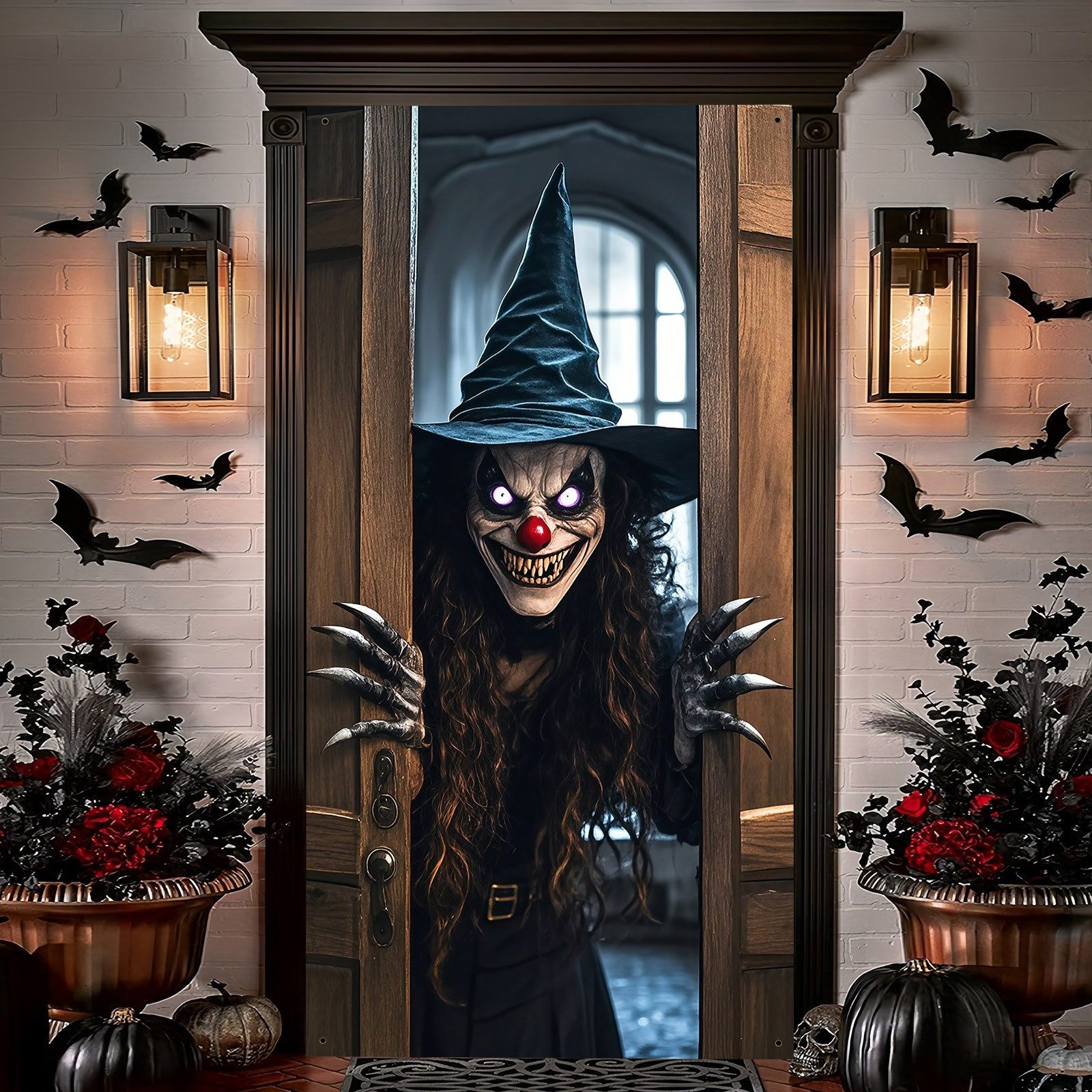 Sorvyzxn Hängedekoration Halloween Türabdeckung Deko, Türdeko Banner für Halloween Tür, Fenster und Wand Vorhang Dekoration,76x182cm – Bild 3 von 5